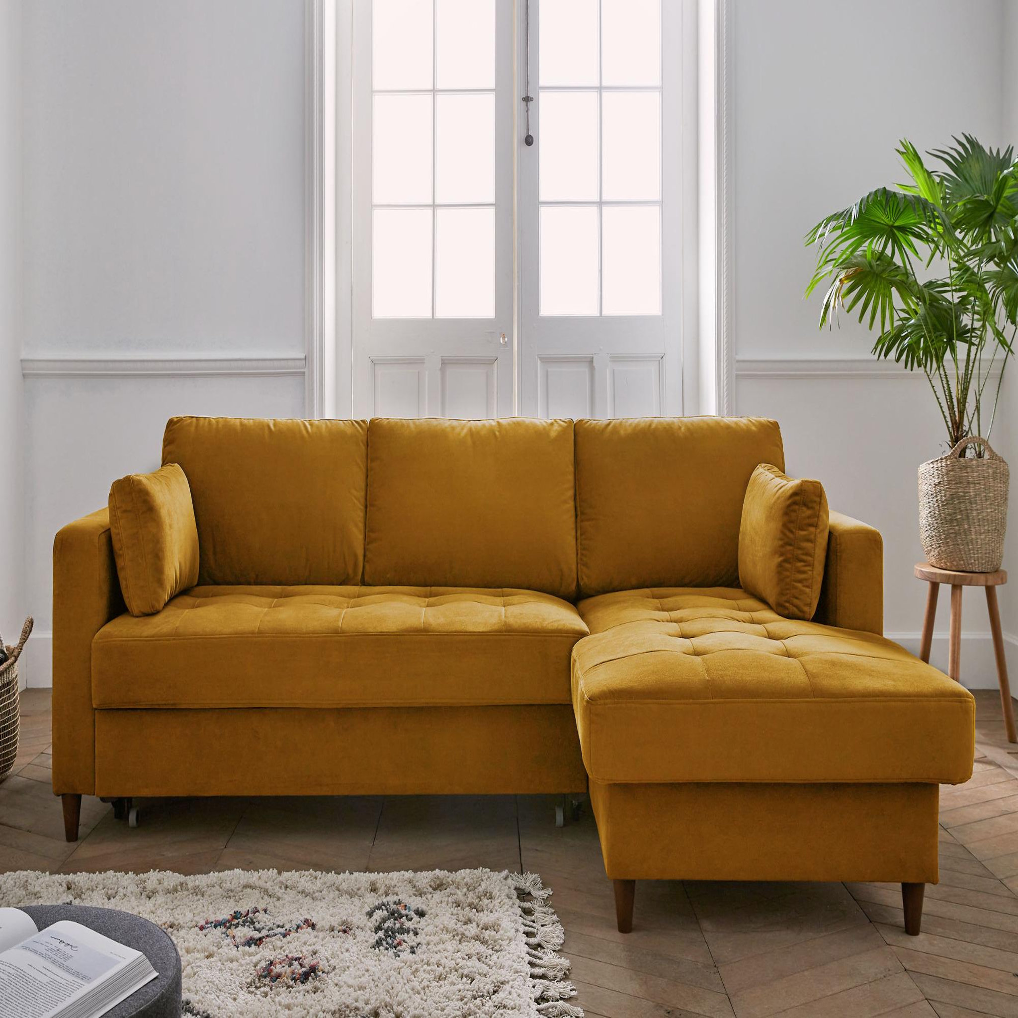 Voir la diapositive 2 : BEST MOBILIER Anna - canapé d'angle droit - 4 places - convertible avec coffre - en velours