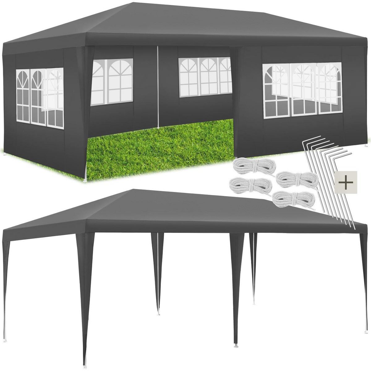 tectake Pavillon 6 x 3 m avec système d'emboîtement gris