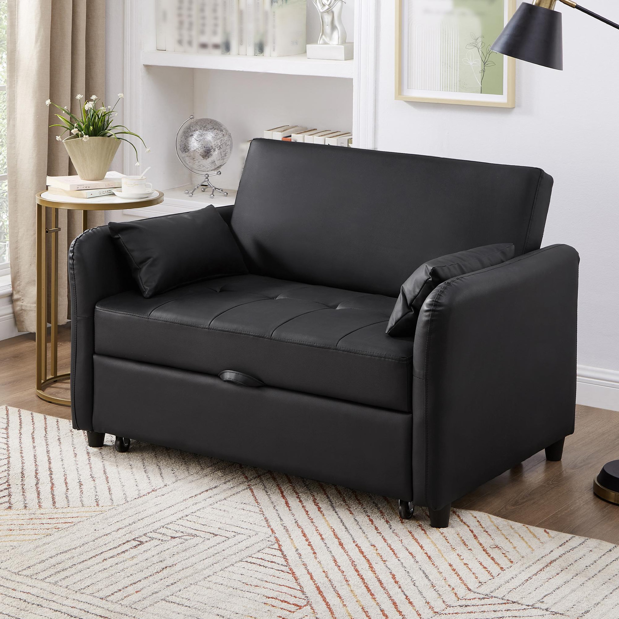Voir la diapositive 4 : MERAX Canapé droit convertible 2 places pu noir