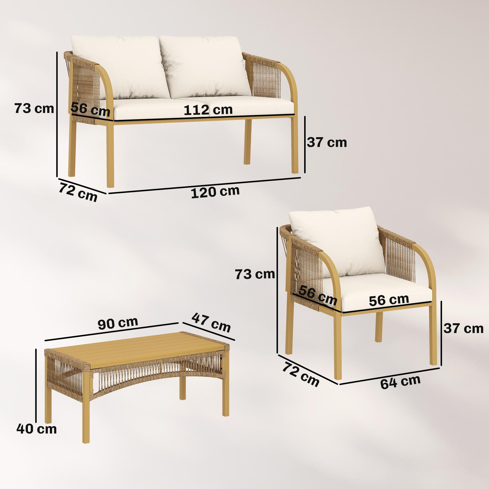 Voir la diapositive 3 : OUTSUNNY Salon de jardin colonial 4 places kaki beige