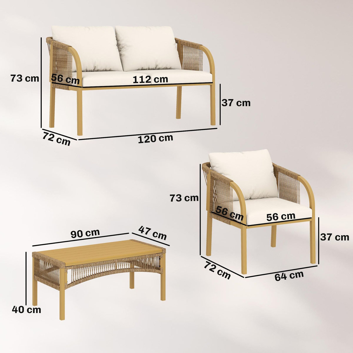 OUTSUNNY Salon de jardin colonial 4 places kaki beige