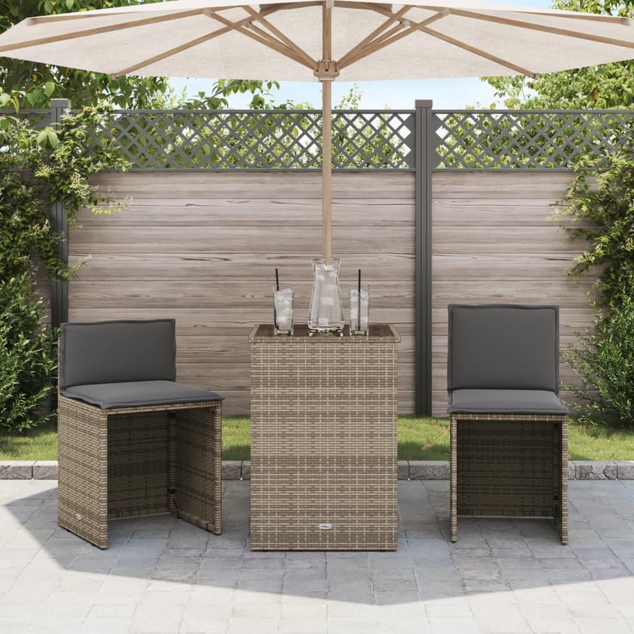 Voir la diapositive 3 : VIDAXL Ensemble de bistro 3 pcs avec coussins gris resine tressee