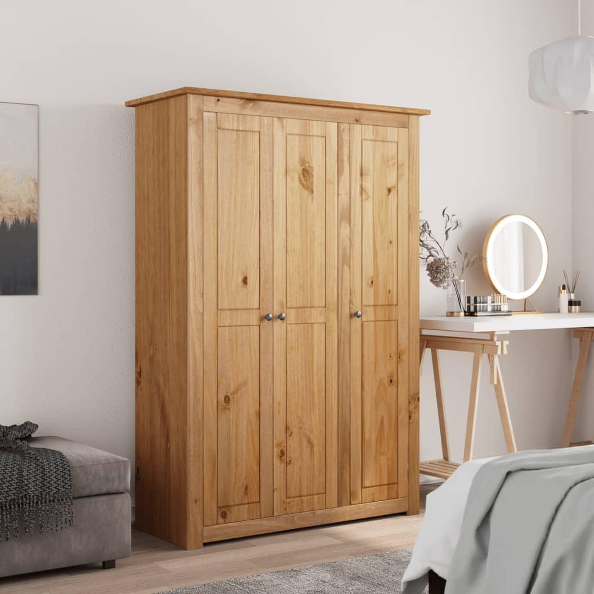 Voir la diapositive 1 : VIDAXL Garde-robe a 3 portes 118x50x171,5 cm Pin Assortiment Panama
