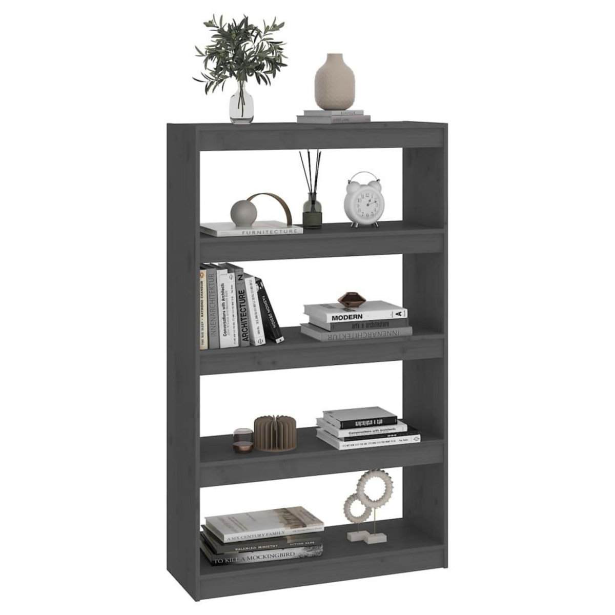 VIDAXL Bibliotheque/Separateur de piece Gris 80x30x135,5 cm Pin massif