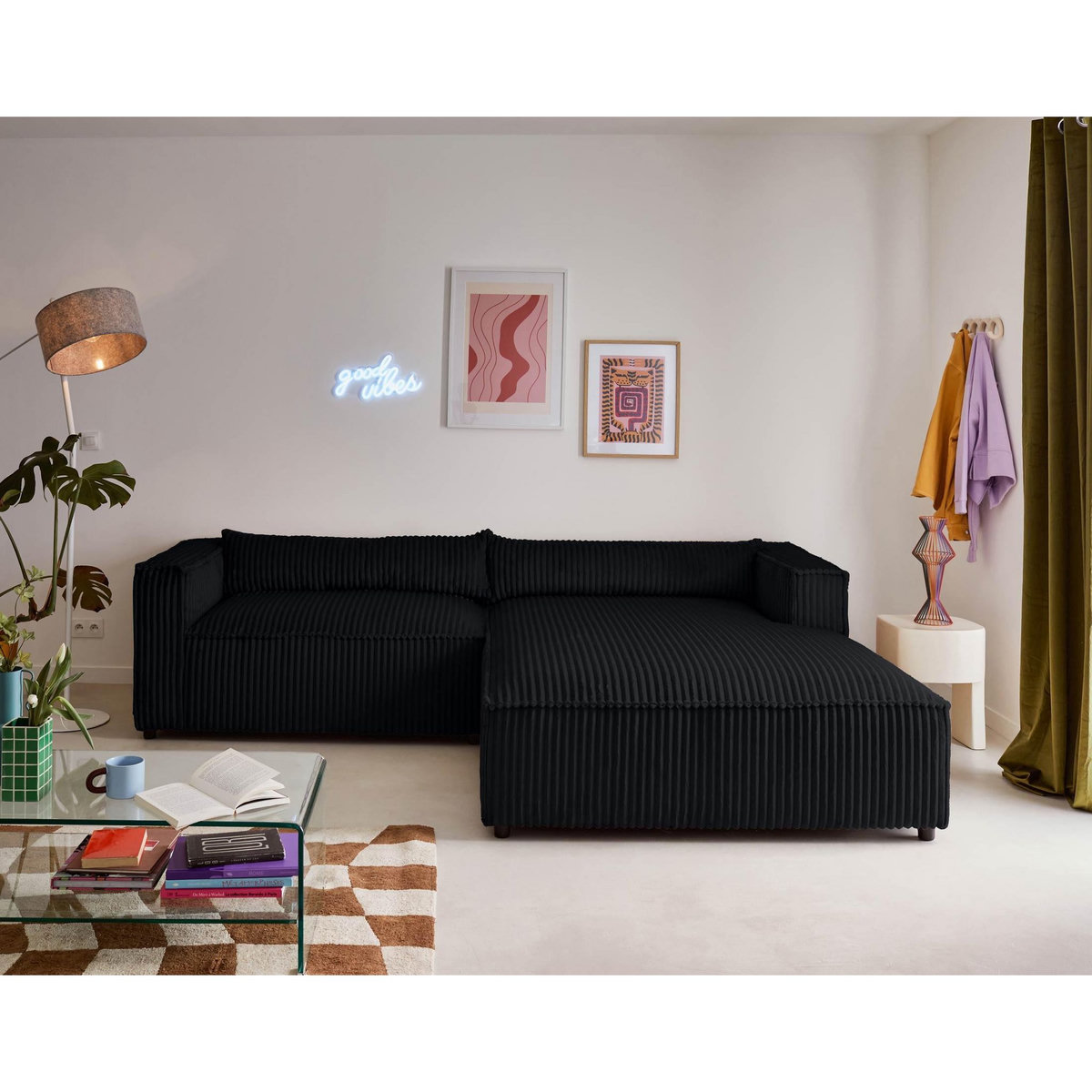 LISA DESIGN Ela - canapé d'angle droit - 4 places - en velours côtelé grosses côtes