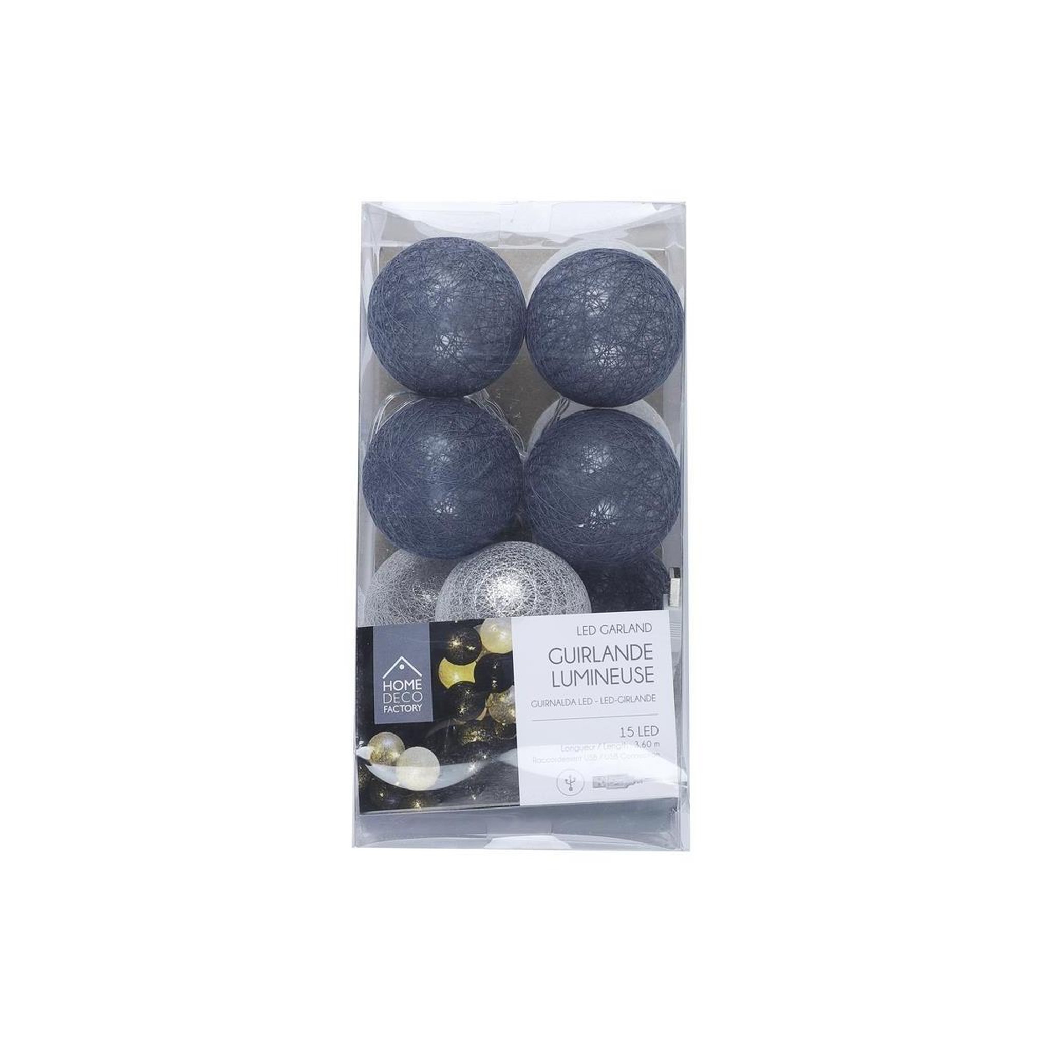 The Home Deco Factory Guirlande lumineuse led  boule  360cm bleu & gris