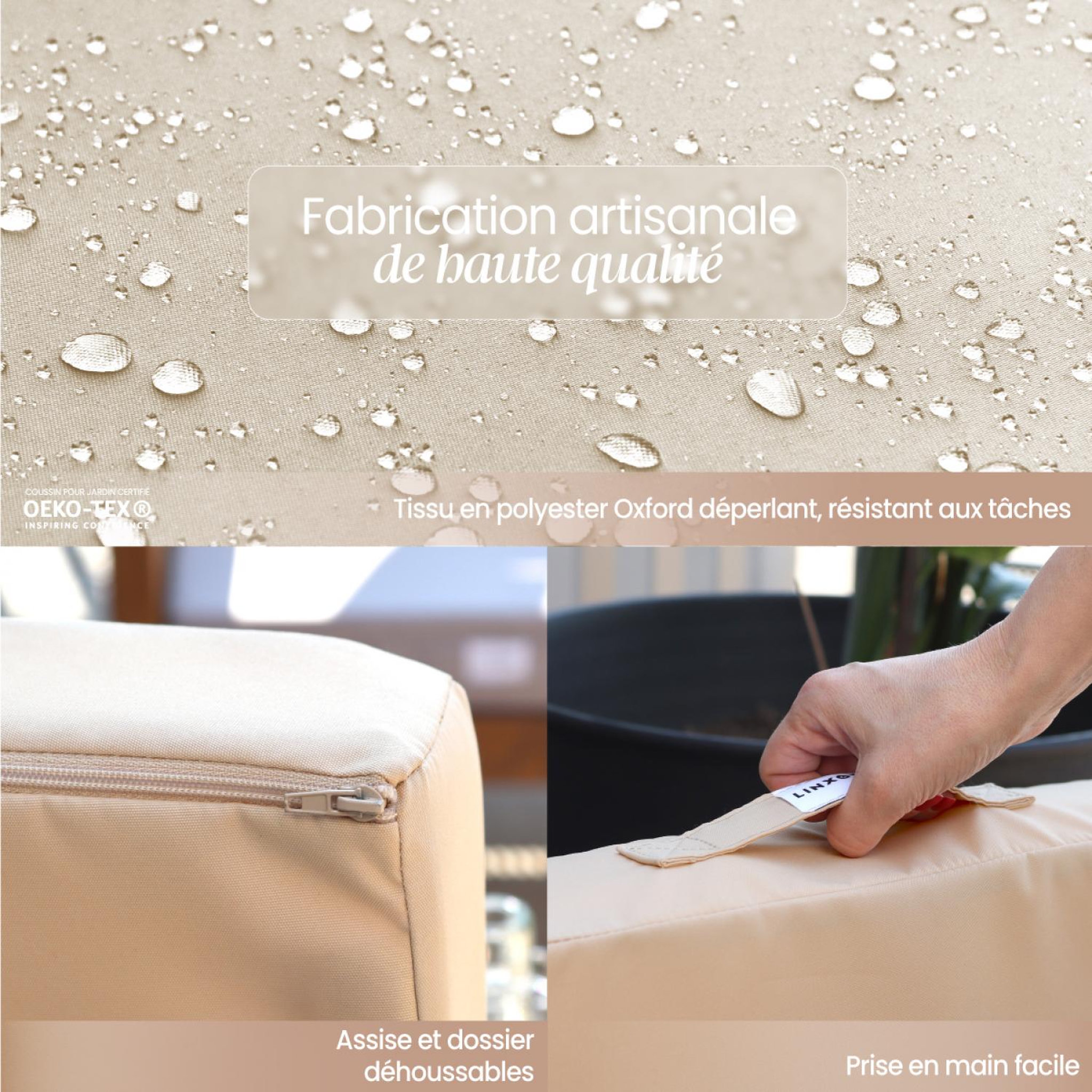 Voir la diapositive 3 : LINXOR Kit de coussins pour salon de jardin déhoussables - 60 x 60 cm