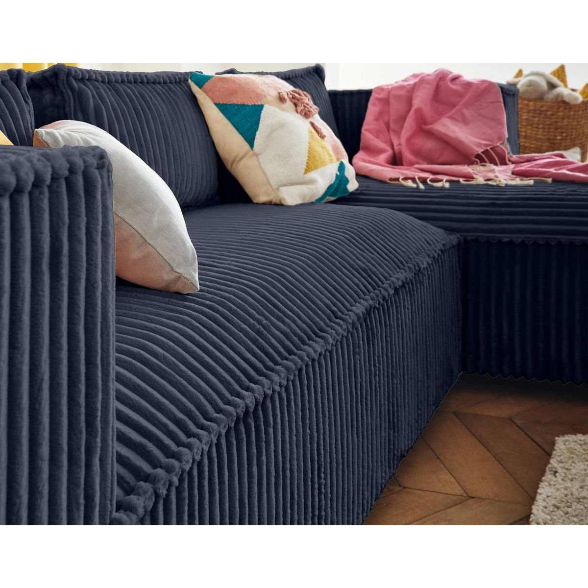 LISA DESIGN Stella - canapé d'angle droit - 4 places - en velours côtelé grosses côtes