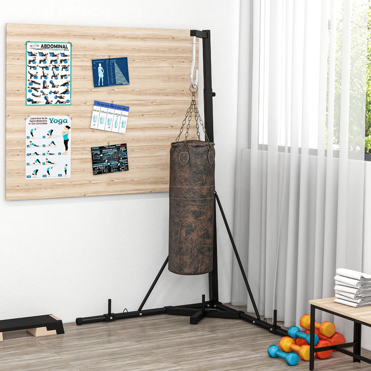 HOMCOM Support sac de frappe sur pied - hauteur réglable, pliable, à lester - charge max. 60 Kg - acier noir