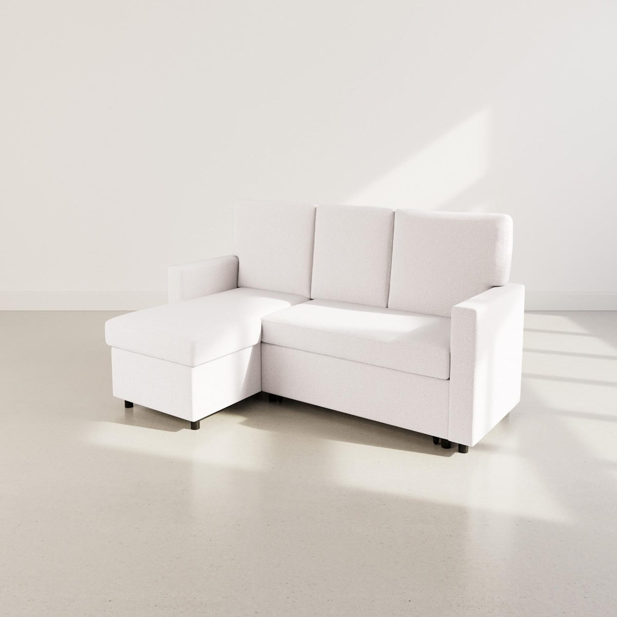 BEST MOBILIER Meiya - canapé d'angle réversible 4 places convertible avec coffre en tissu bouclette