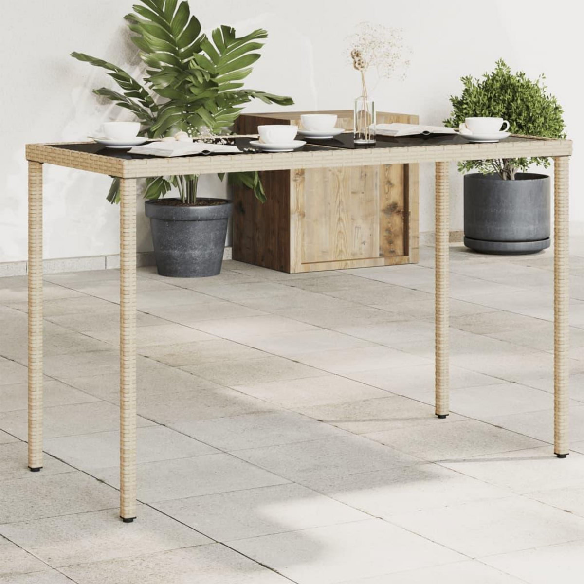 VIDAXL Table de jardin dessus en verre beige 115x54x74 cm poly rotin