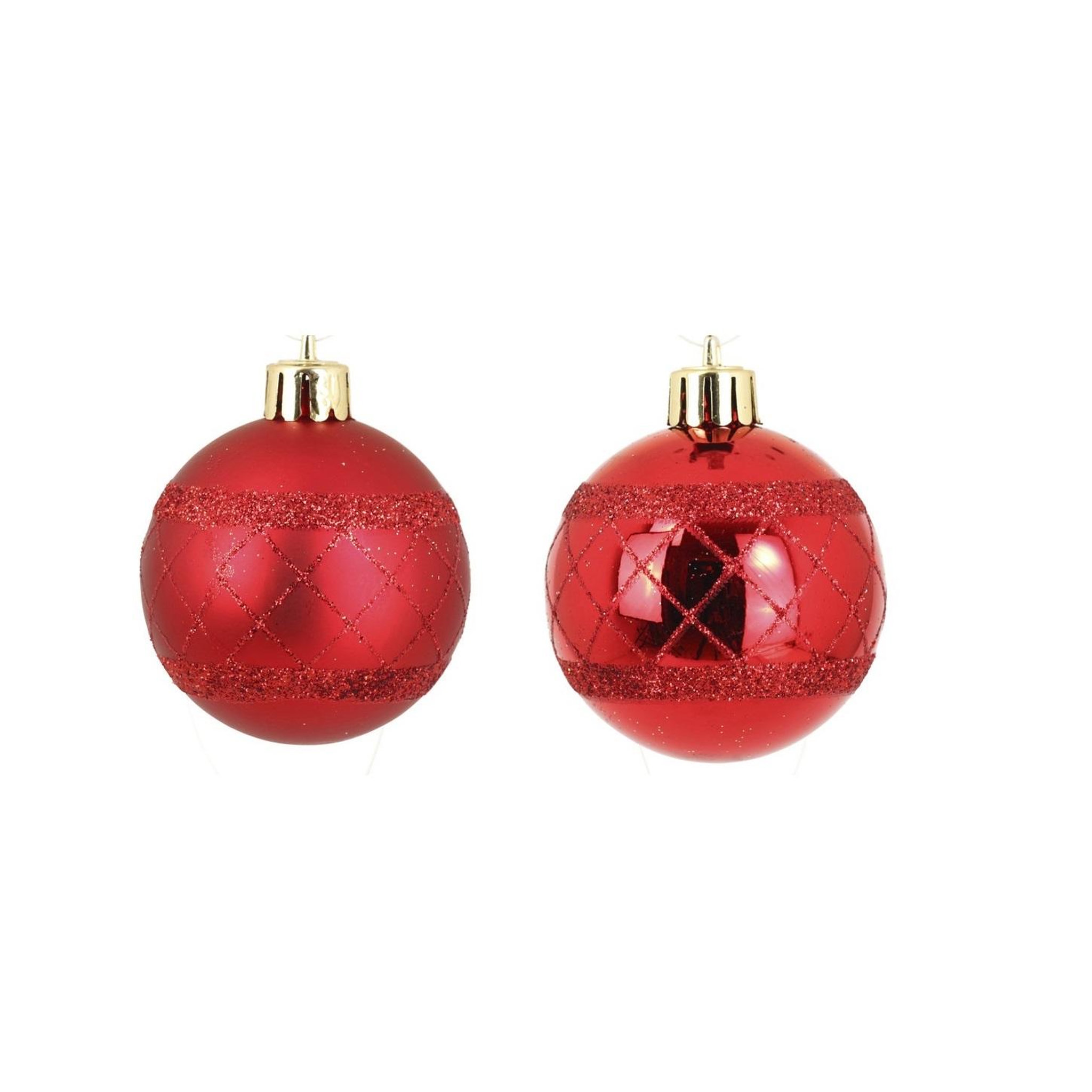 Eden Set de 8 boules de noël rouges décor carreaux