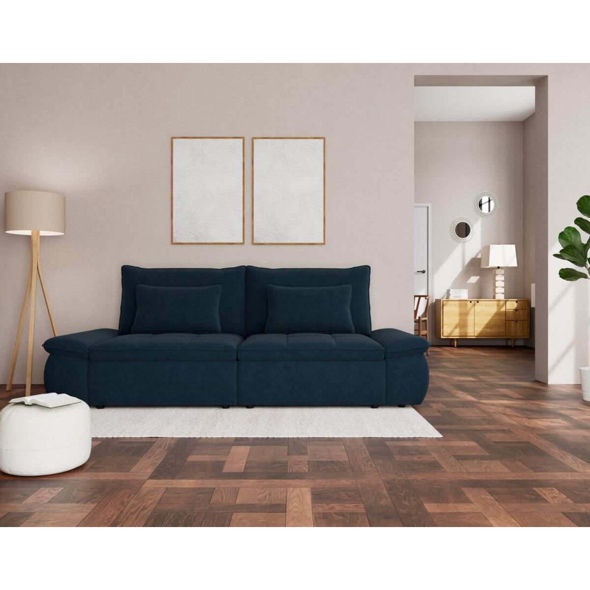 LISA DESIGN Elvona - canapé droit 3 places convertible avec coffre en tissu texturé