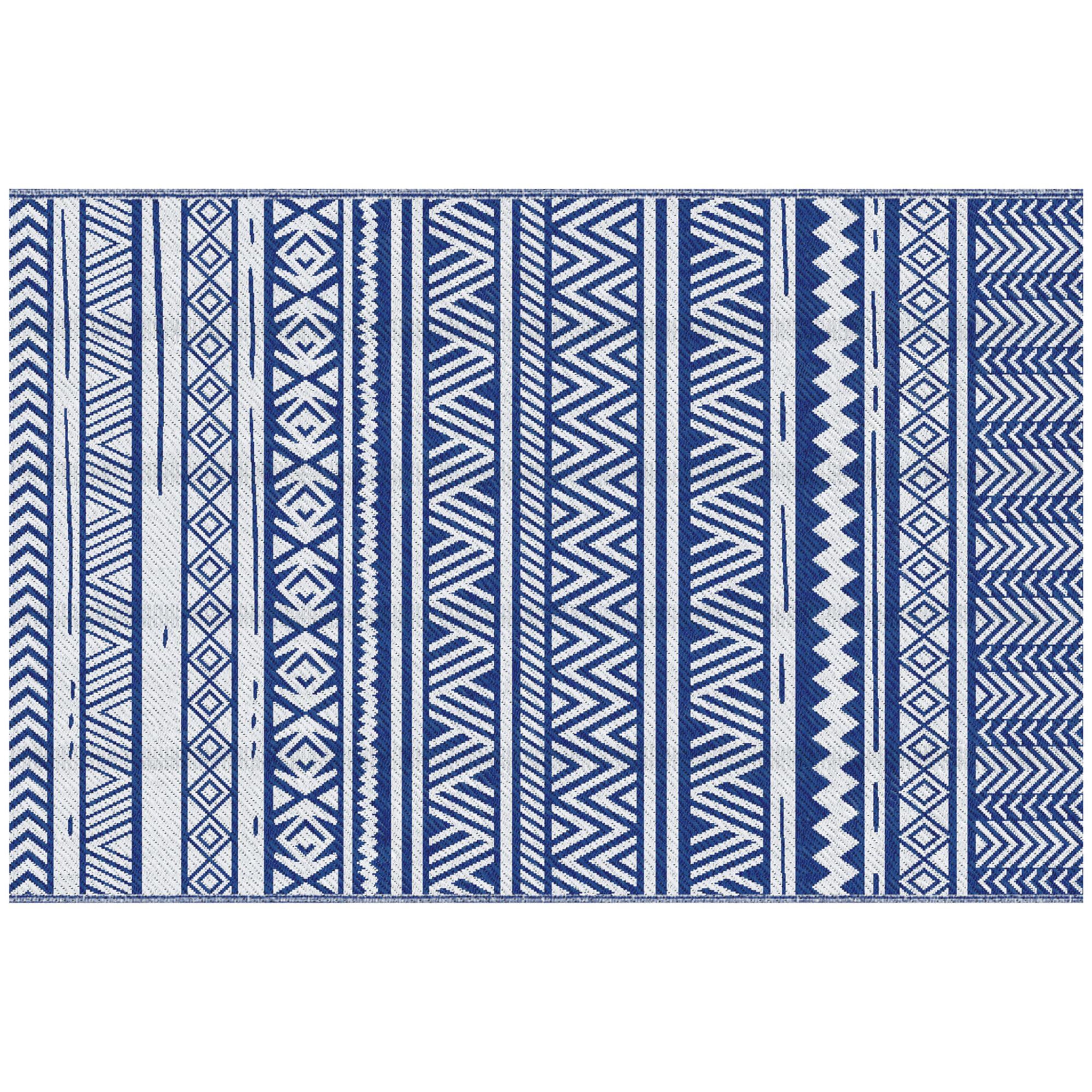 Voir la diapositive 6 : OUTSUNNY Tapis extérieur style graphique - tapis réversible - dim. 2,74L x 1,82l m, ép. 3 mm - PP haute densité 310 g/m² bleu blanc
