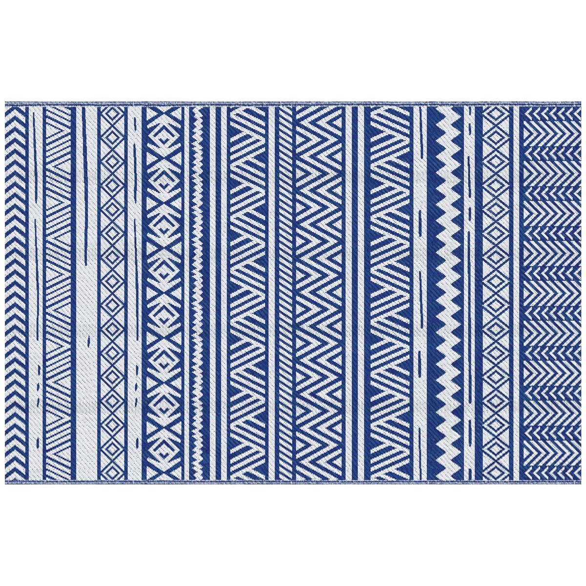 OUTSUNNY Tapis extérieur style graphique - tapis réversible - dim. 2,74L x 1,82l m, ép. 3 mm - PP haute densité 310 g/m² bleu blanc