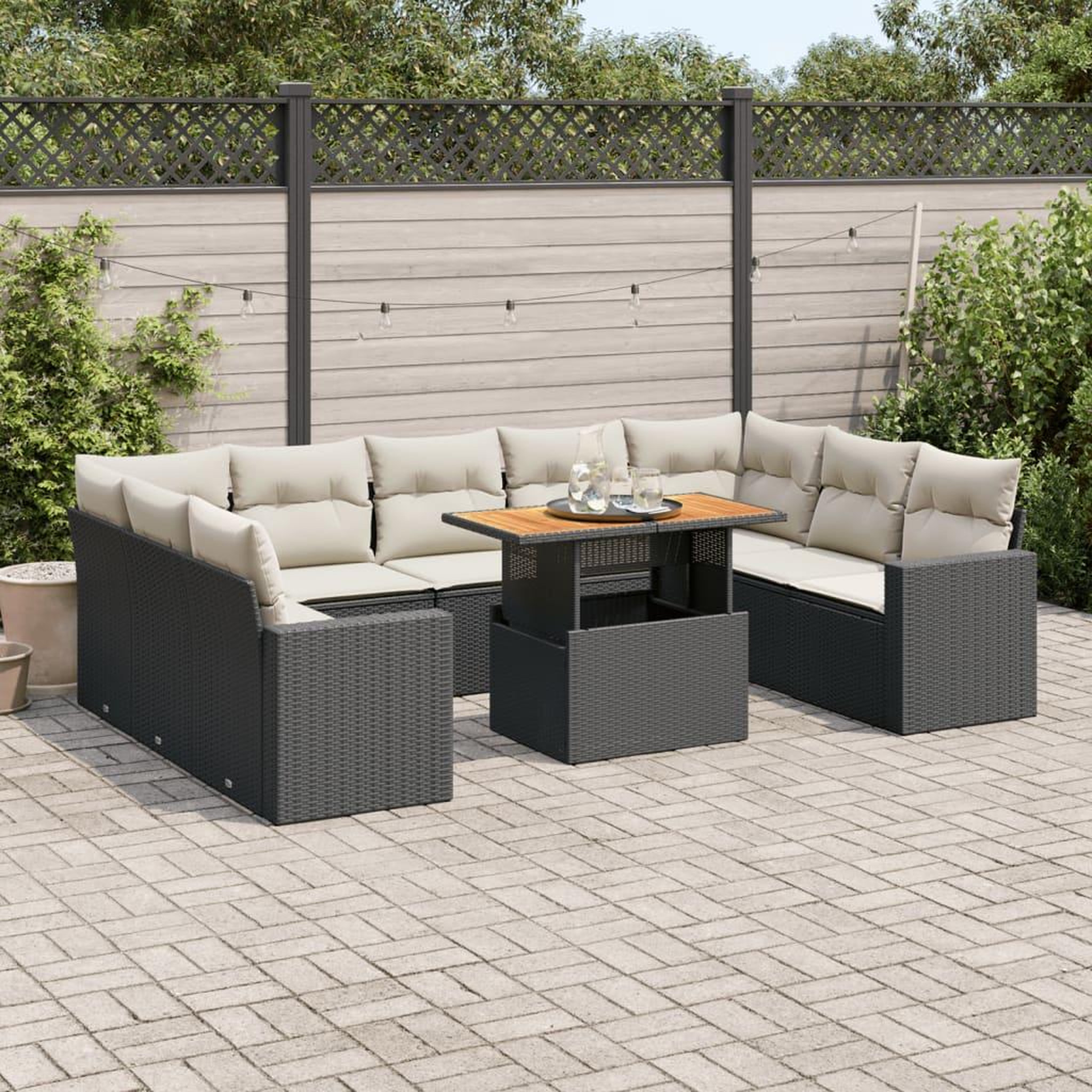 VIDAXL Salon de jardin 10 pcs avec coussins noir resine tressee