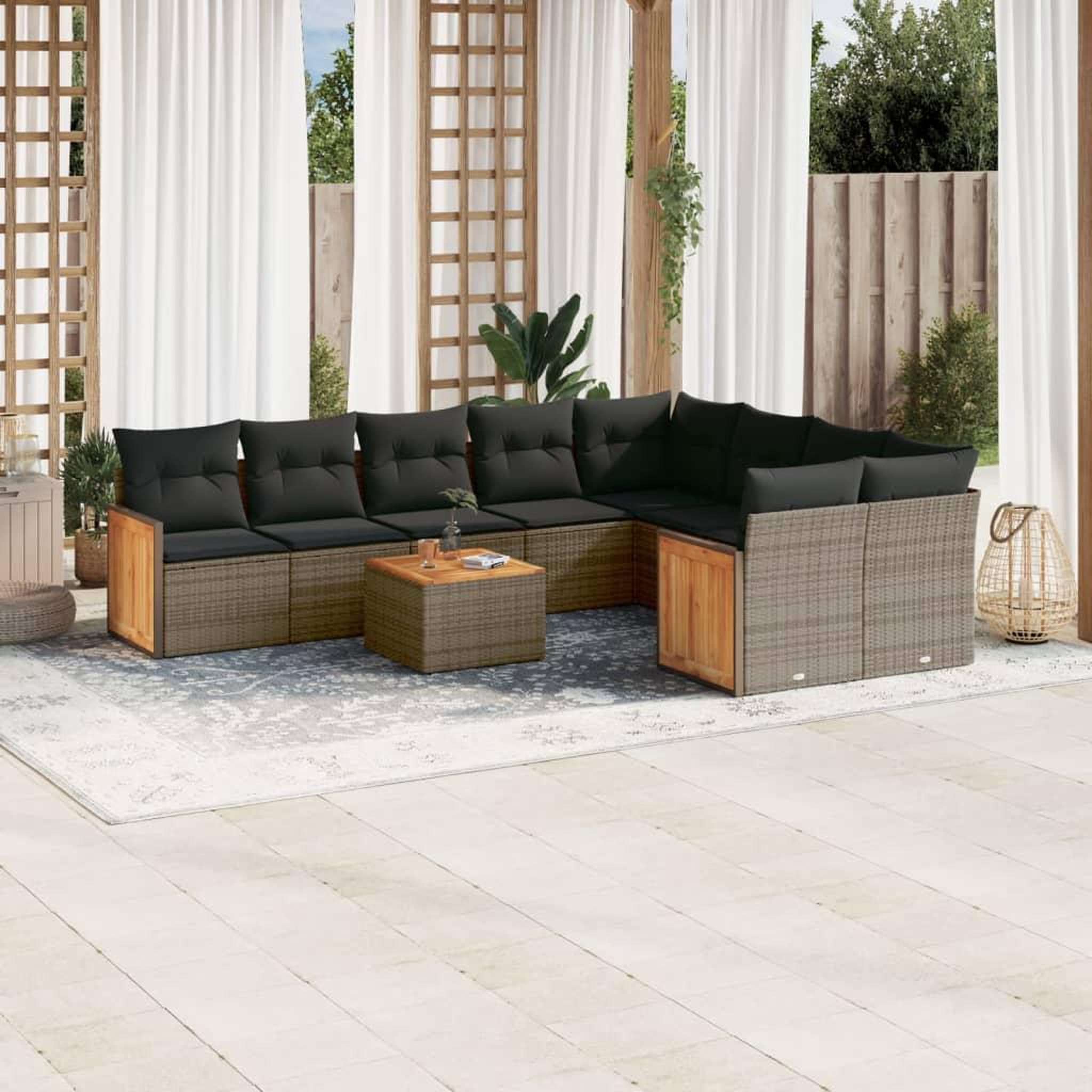 VIDAXL Salon de jardin avec coussins 10 pcs gris resine tressee