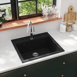 VIDAXL Evier de cuisine en granit Bac unique Noir