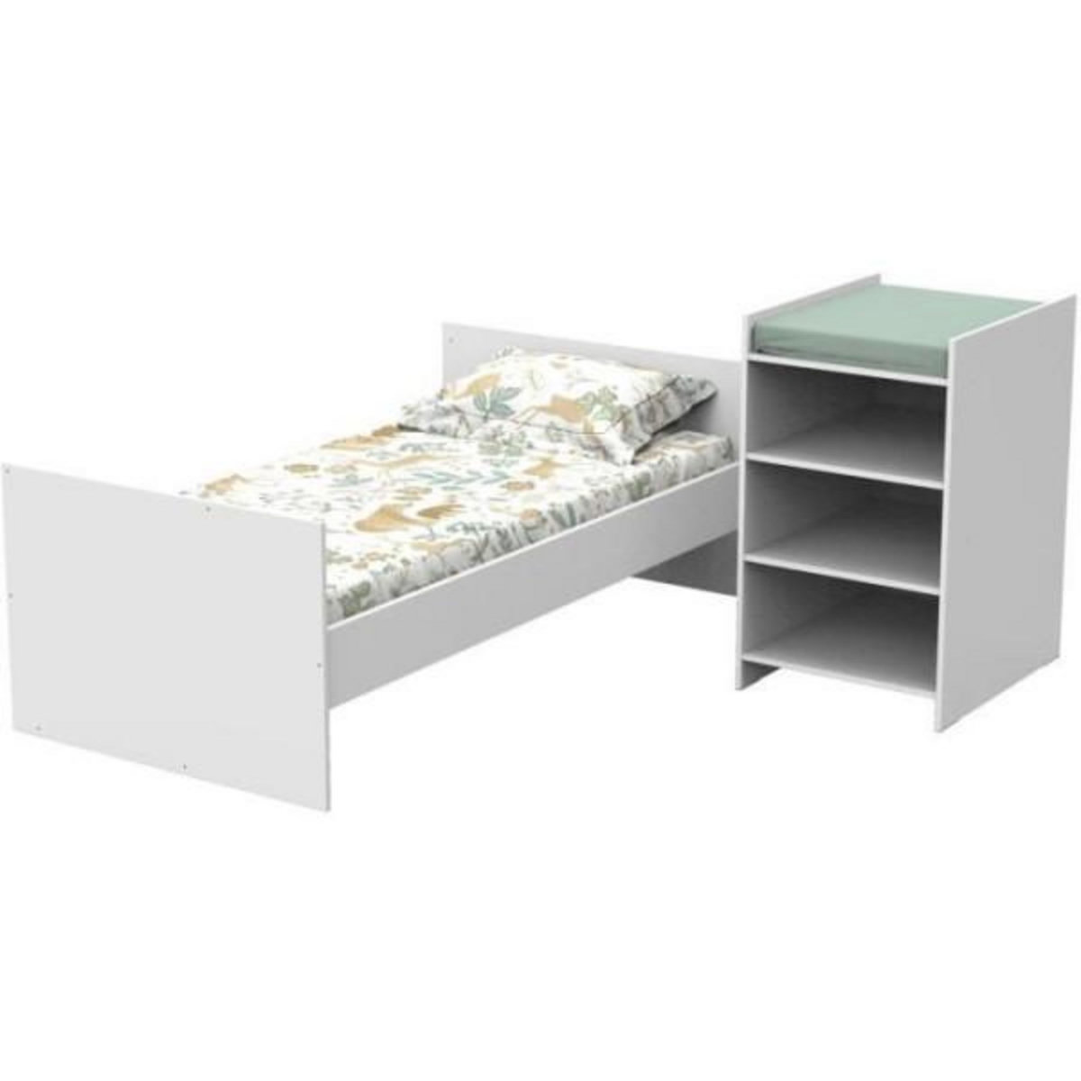 BABY PRICE Lit bébé combiné - 120x60cm - Evolutif en 90x190cm - Babyprice First - En bois blanc