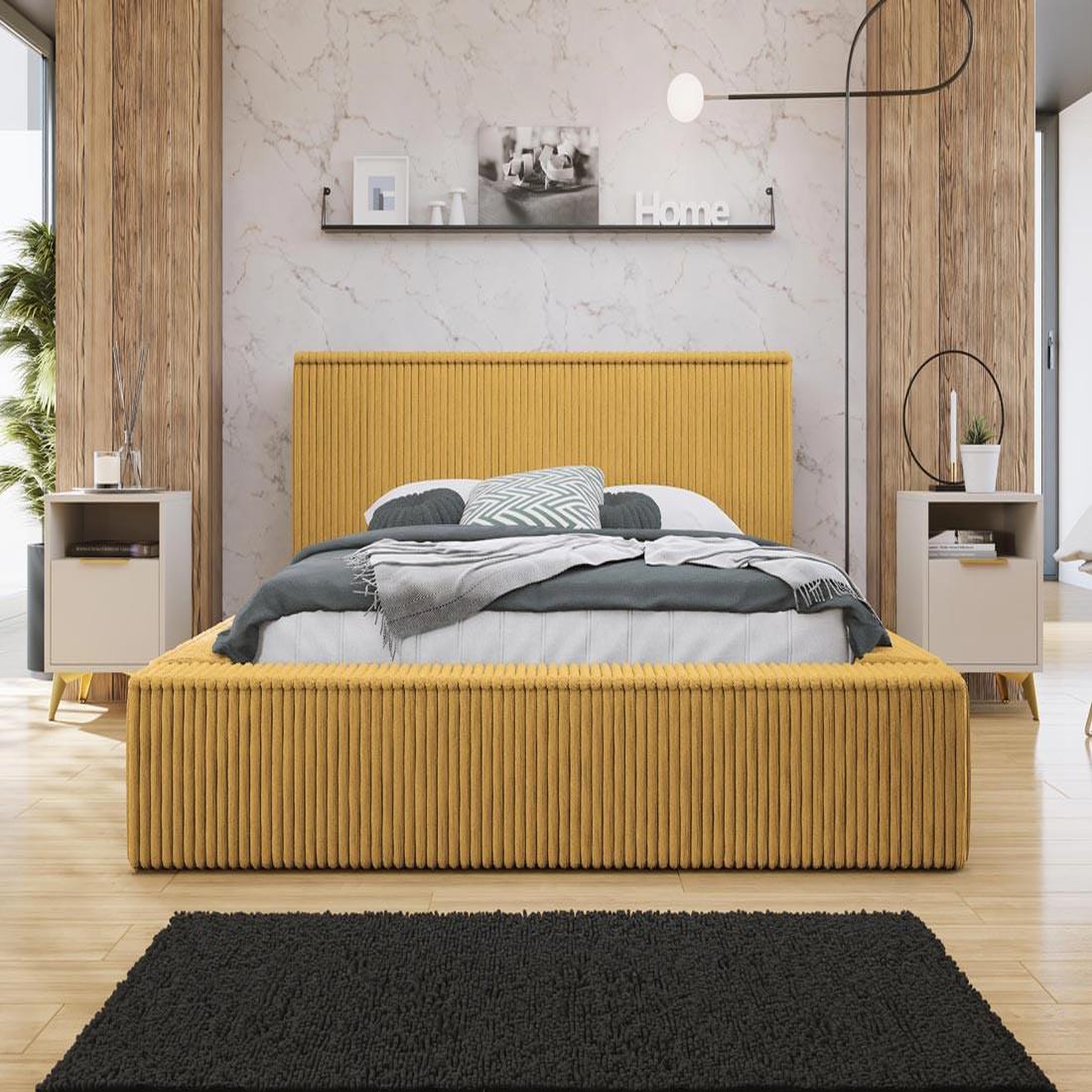 Voir la diapositive 1 : BEST MOBILIER Swan - lit coffre - 180x200 cm - sommier inclus - en velours côtelé grosses côtes