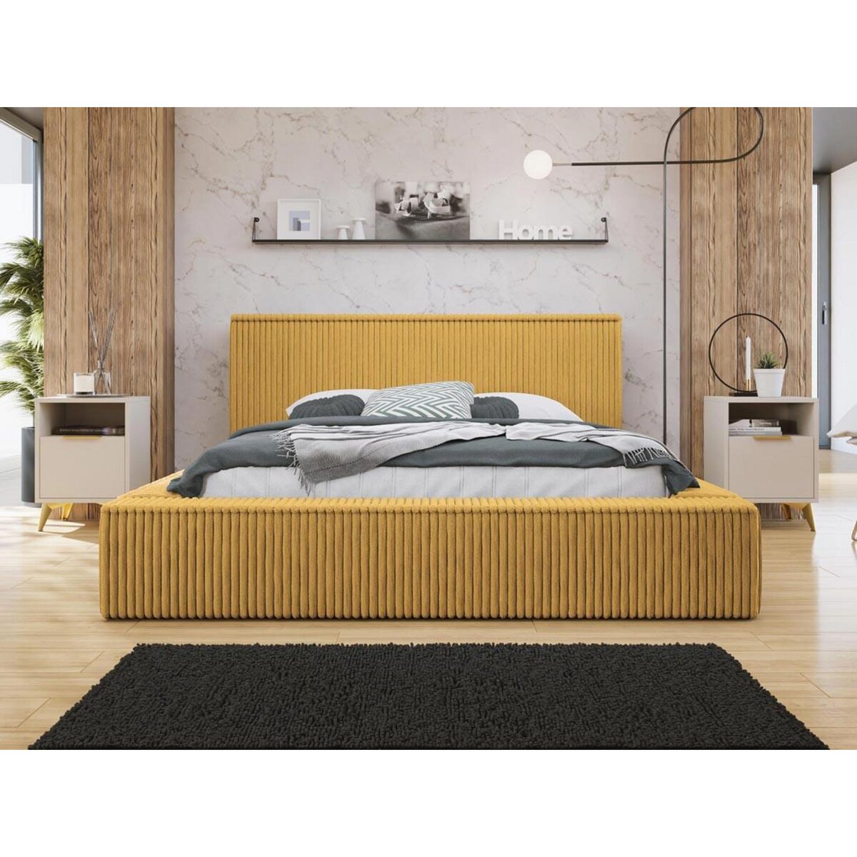 BEST MOBILIER Swan - lit coffre - 180x200 cm - sommier inclus - en velours côtelé grosses côtes