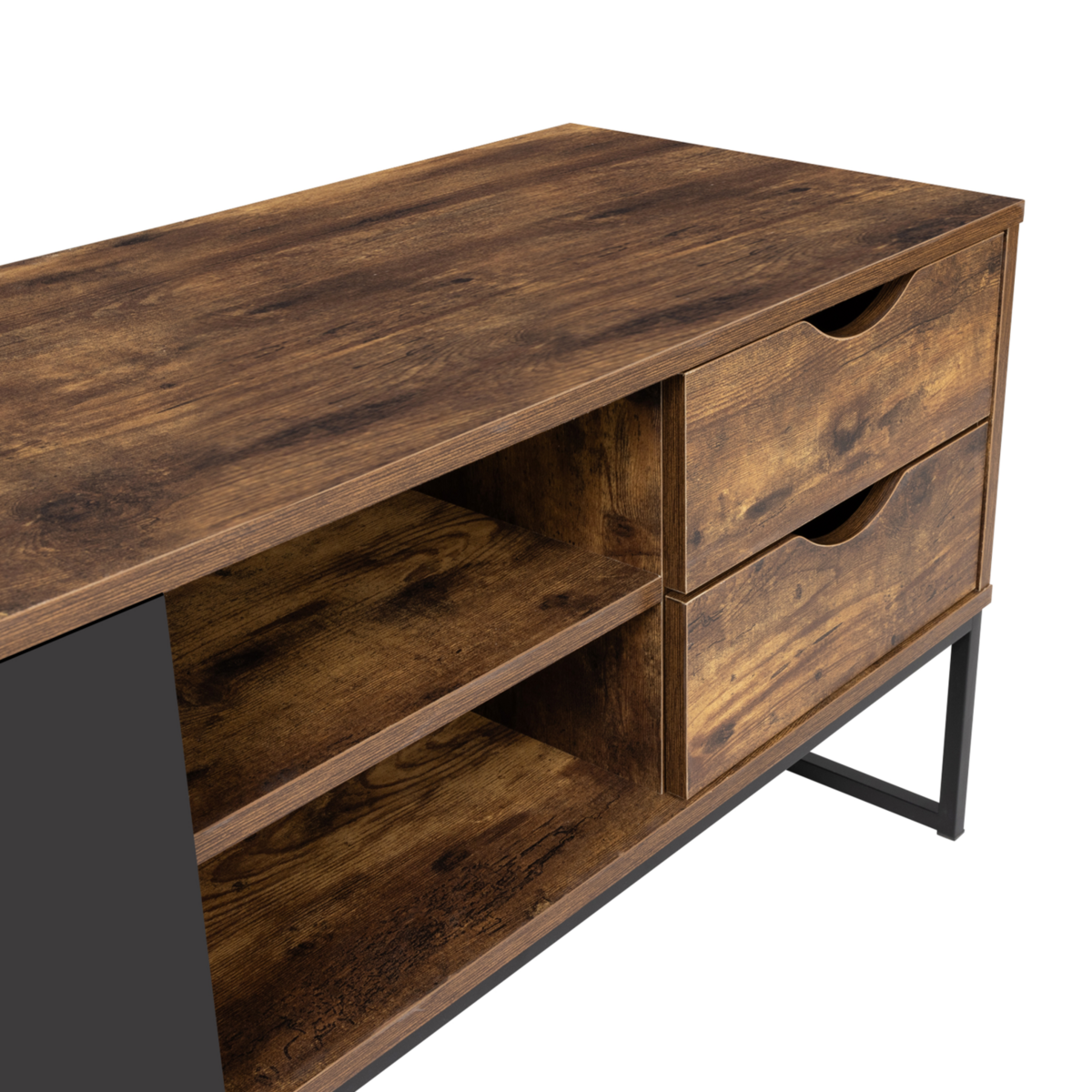 ID MARKET Meuble TV 140 cm CHICAGO 2 portes et tiroirs design industriel