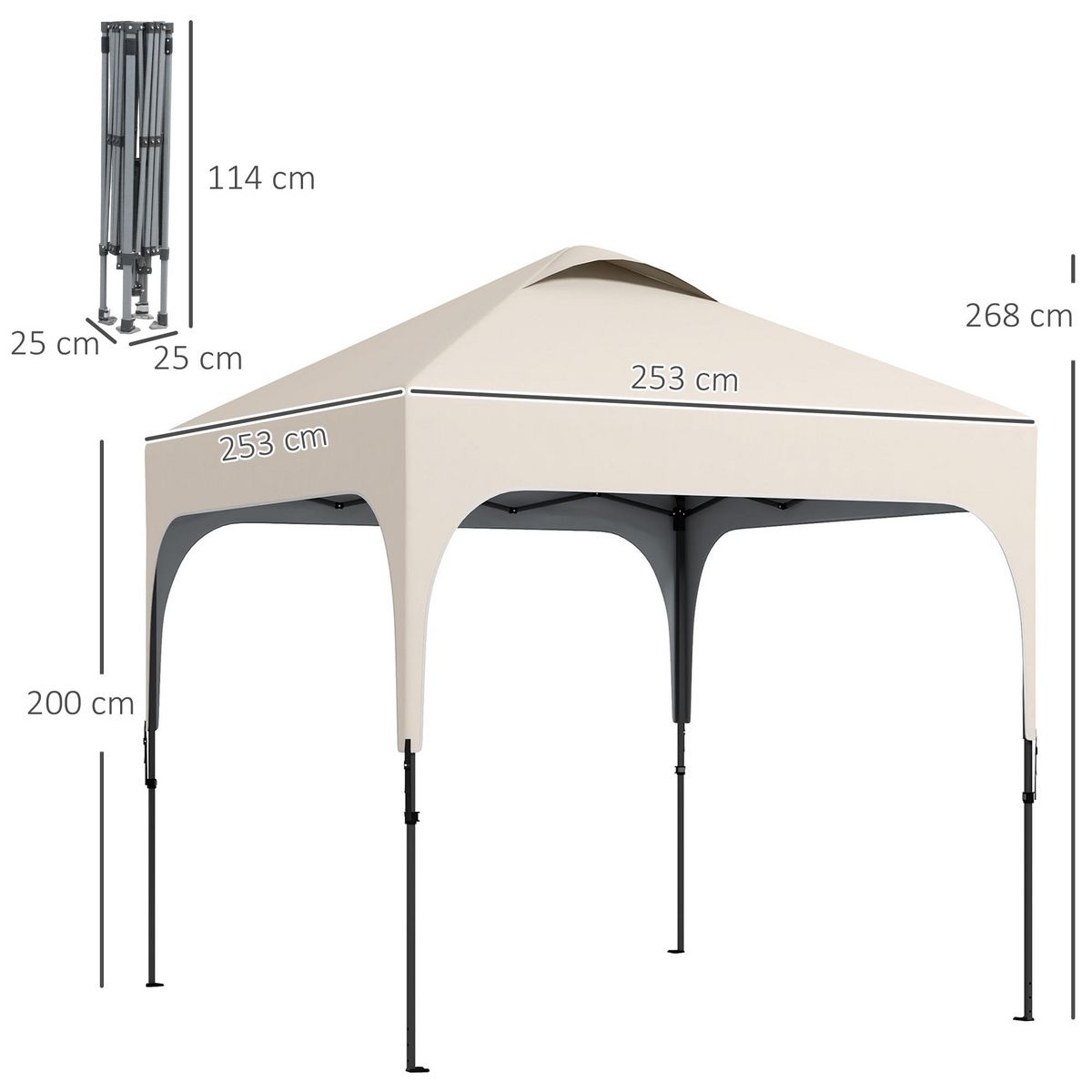 OUTSUNNY Tonnelle barnum automatique pop-up dim. 2,53L x 2,53l x 2,68H m hauteur réglable nombreux accessoires inclus acier oxford beige
