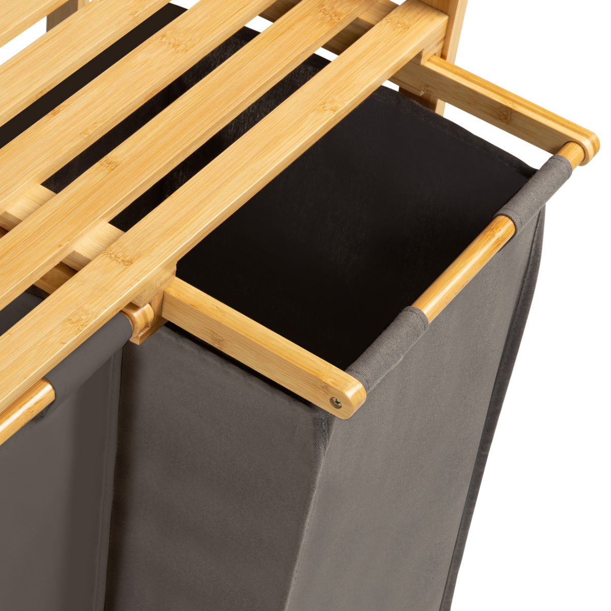 ID MARKET Panier à linge 2 bacs bambou BEA tissu gris foncé
