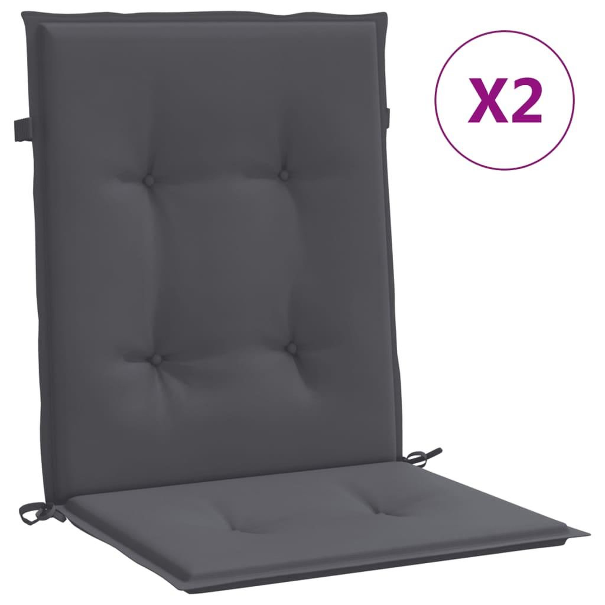 Voir la diapositive 2 : VIDAXL Coussins de chaise de jardin a dossier bas lot de 2 anthracite