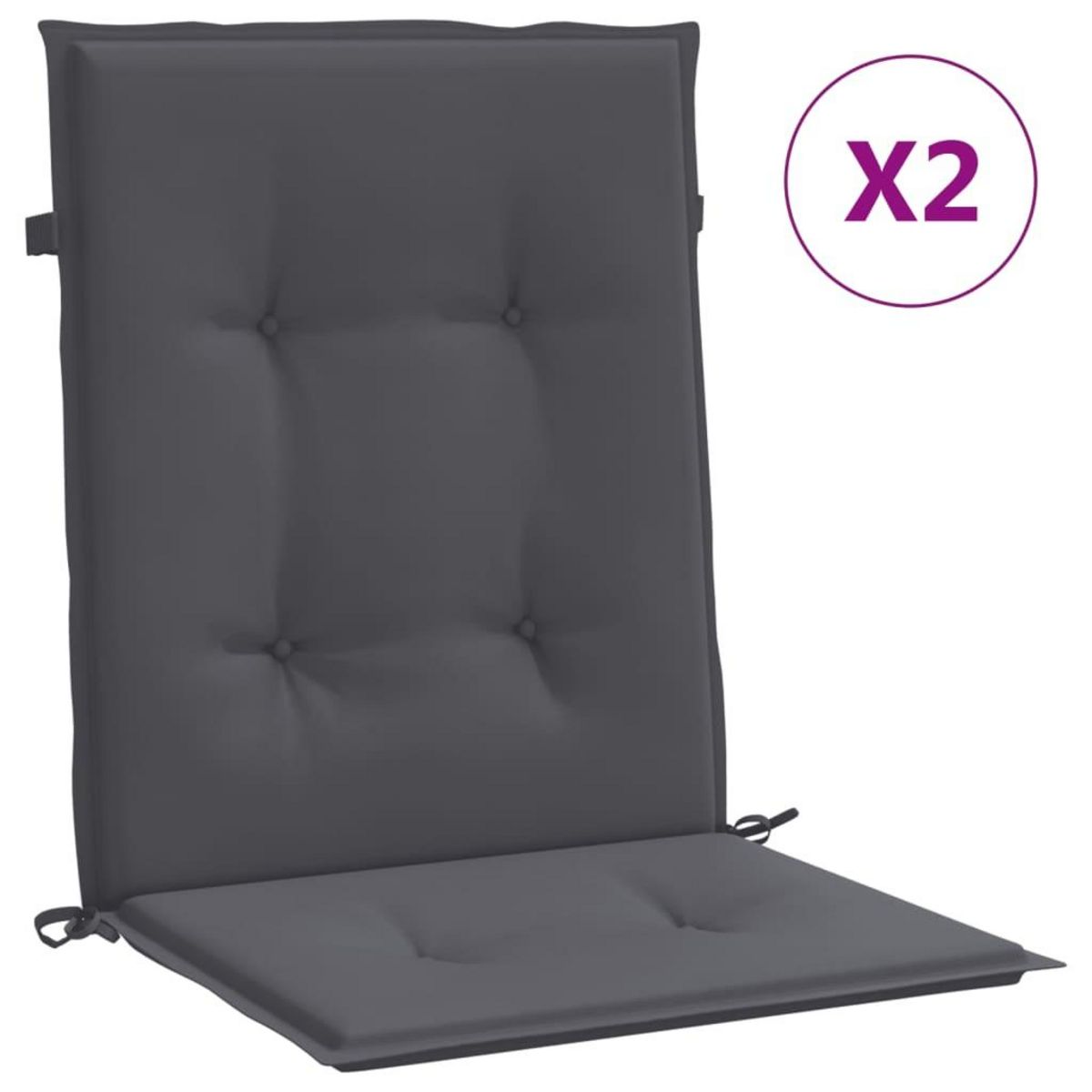 VIDAXL Coussins de chaise de jardin a dossier bas lot de 2 anthracite