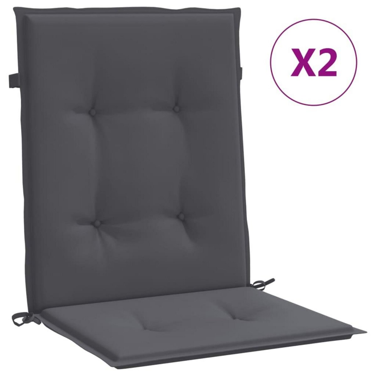 VIDAXL Coussins de chaise de jardin a dossier bas lot de 2 anthracite