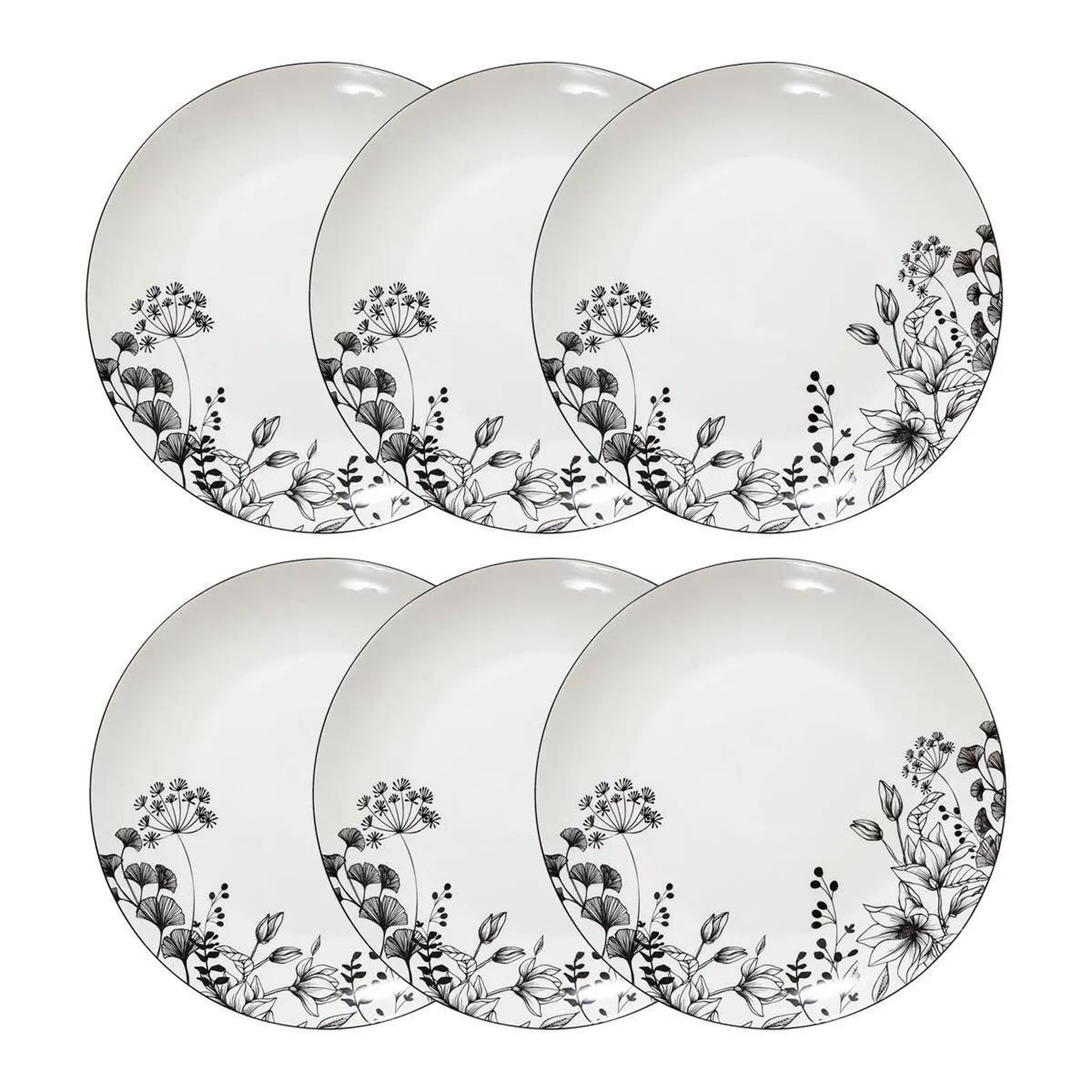 SECRET DE GOURMET Lot de 6 assiettes plates  white floral  27cm blanc