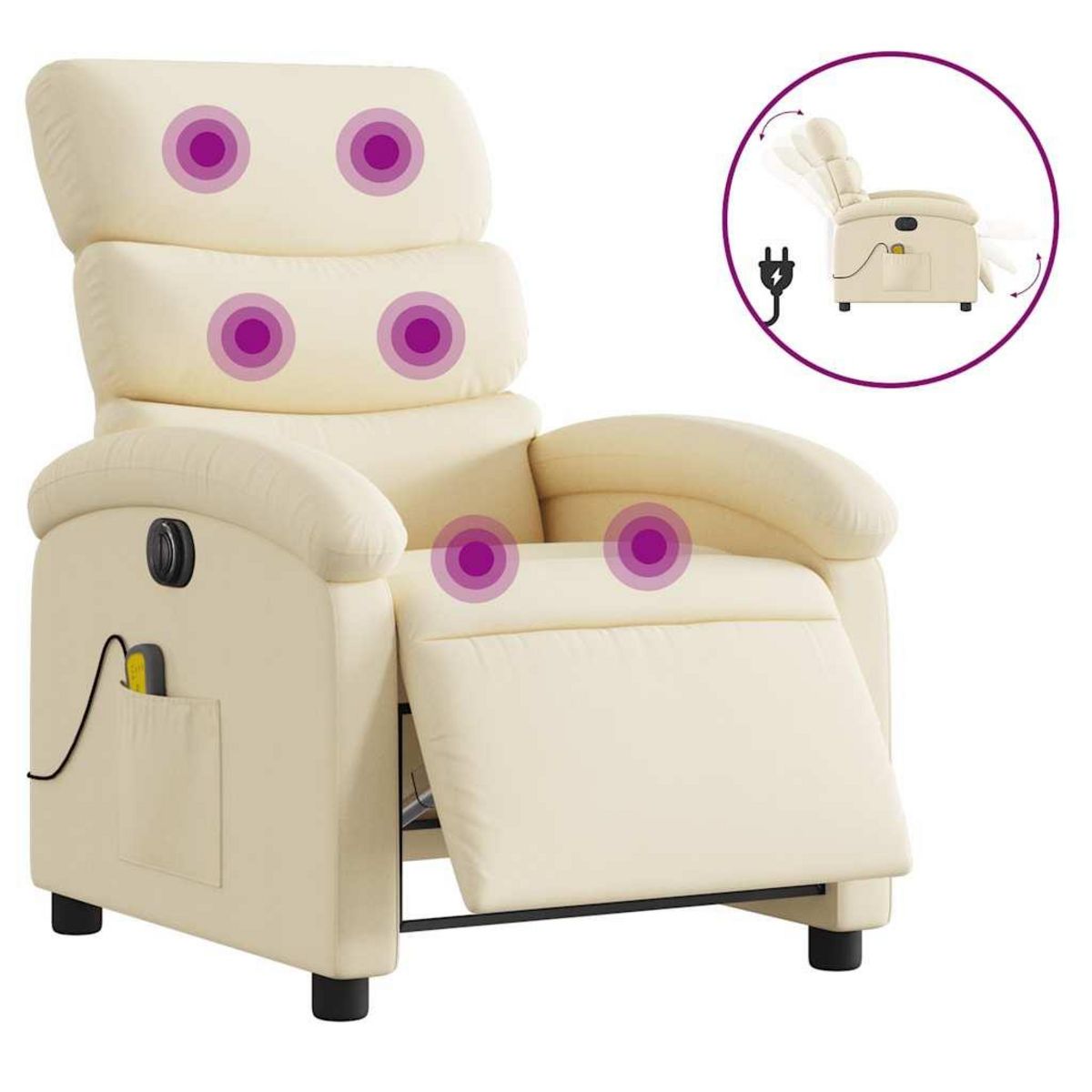 VIDAXL Fauteuil inclinable de massage electrique creme tissu