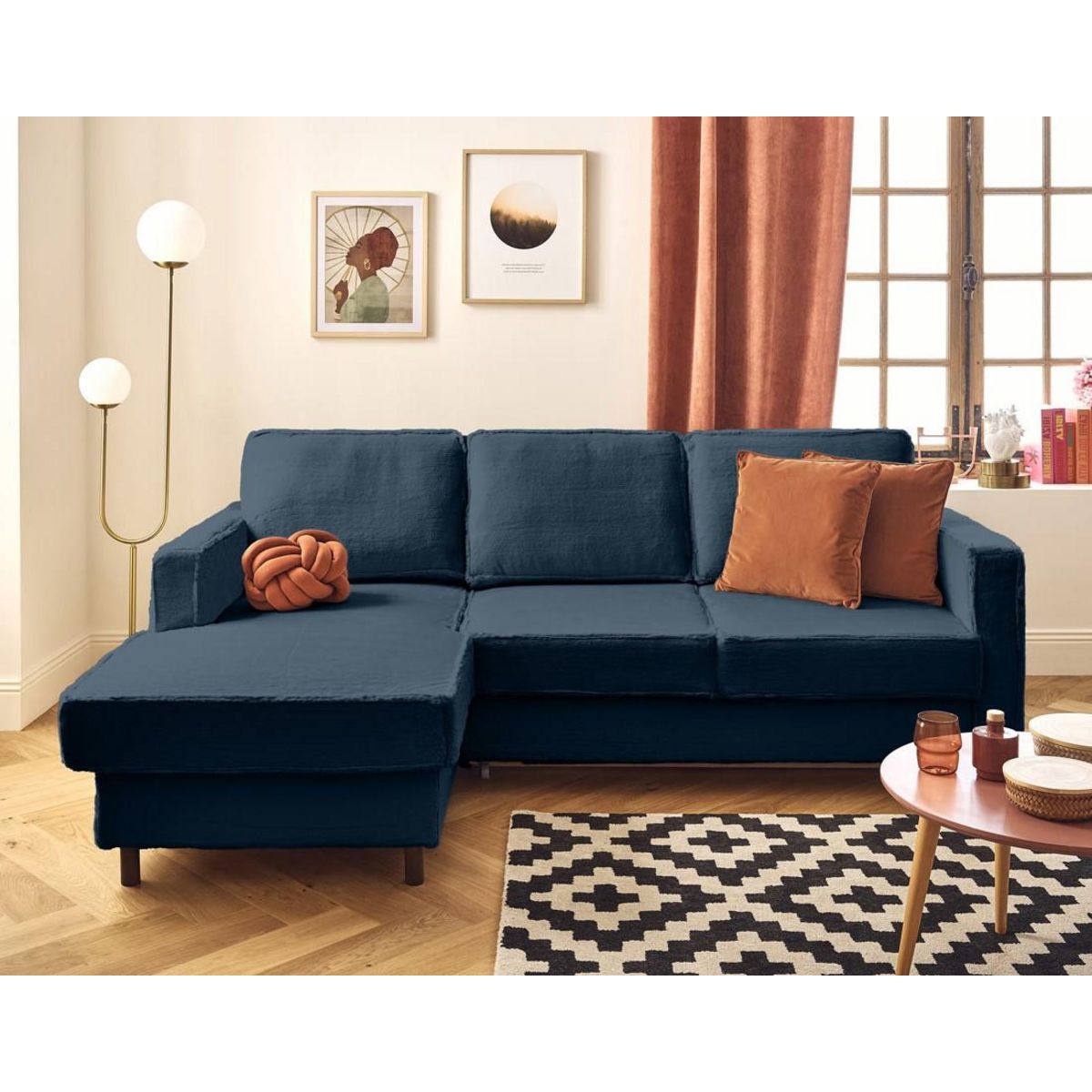 LISA DESIGN Jake - canapé d'angle gauche 4 places convertible avec coffre en fausse fourrure