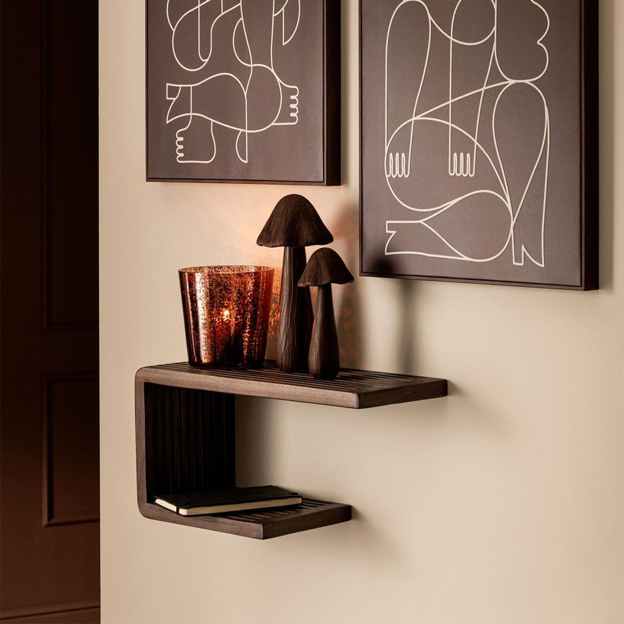 Voir la diapositive 4 : J-LINE Étagère murale en bois  lars  50cm marron