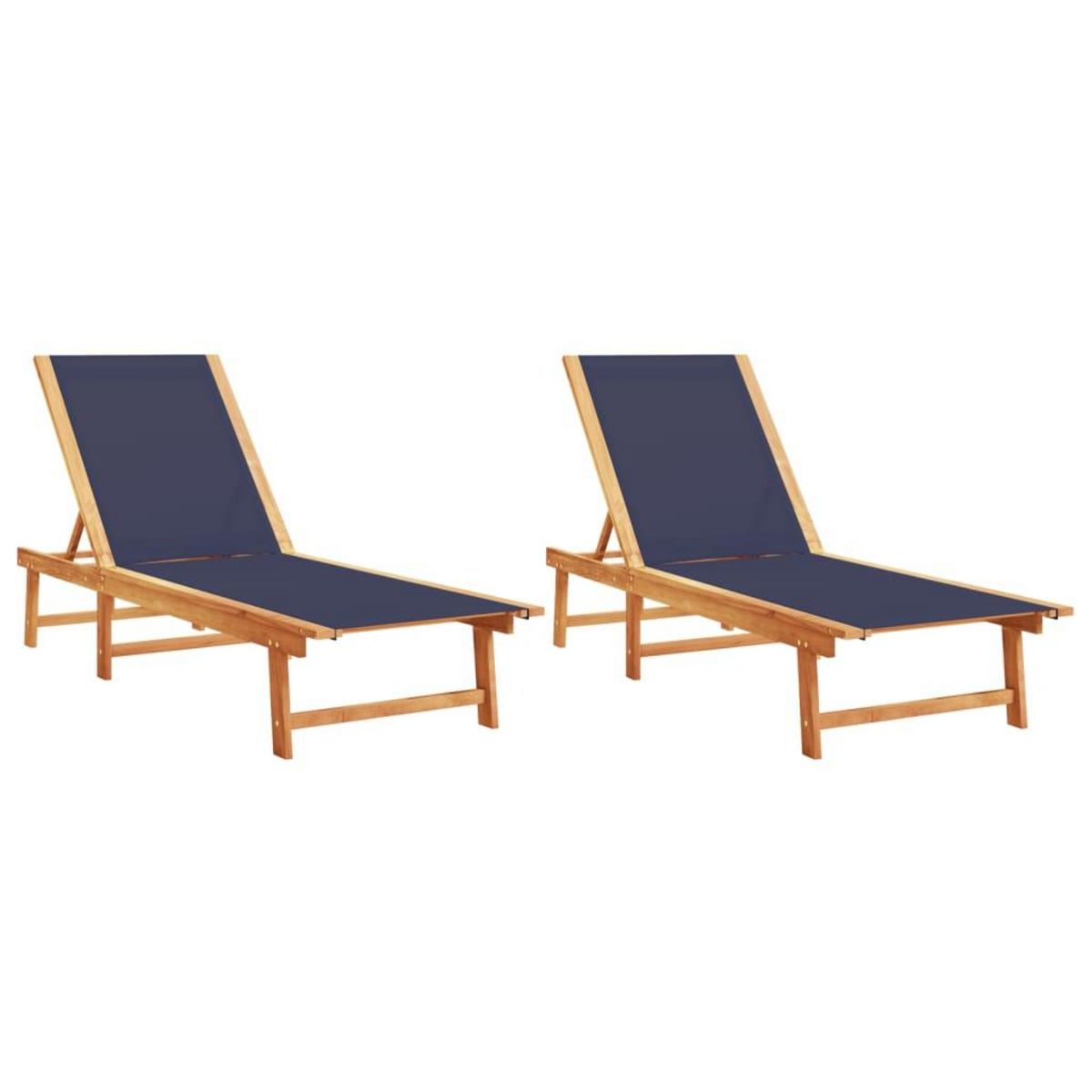 VIDAXL Chaises longues lot de 2 bleu bois d'acacia solide et textilene