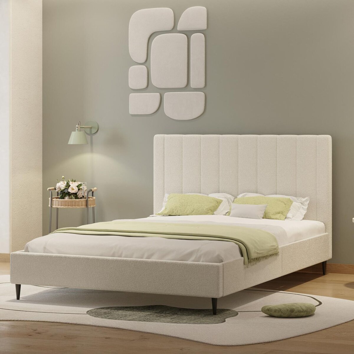 CONCEPT USINE Lit en tissu bouclettes beige 140x190 CAMBRIDGE