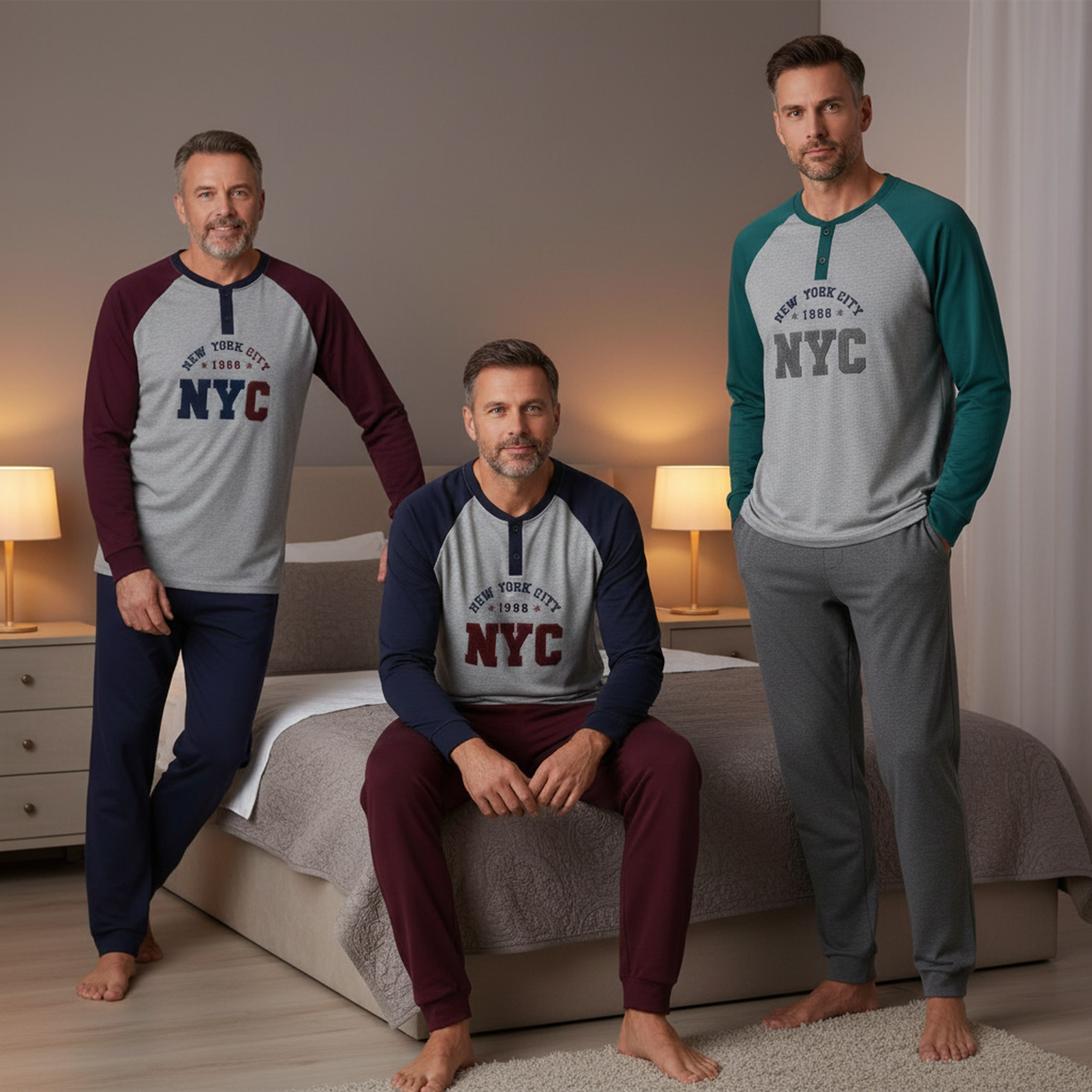 Voir la diapositive 4 : OZABI Ozabi ensemble pyjama homme doublé polaire pack de 3 coloris assortis