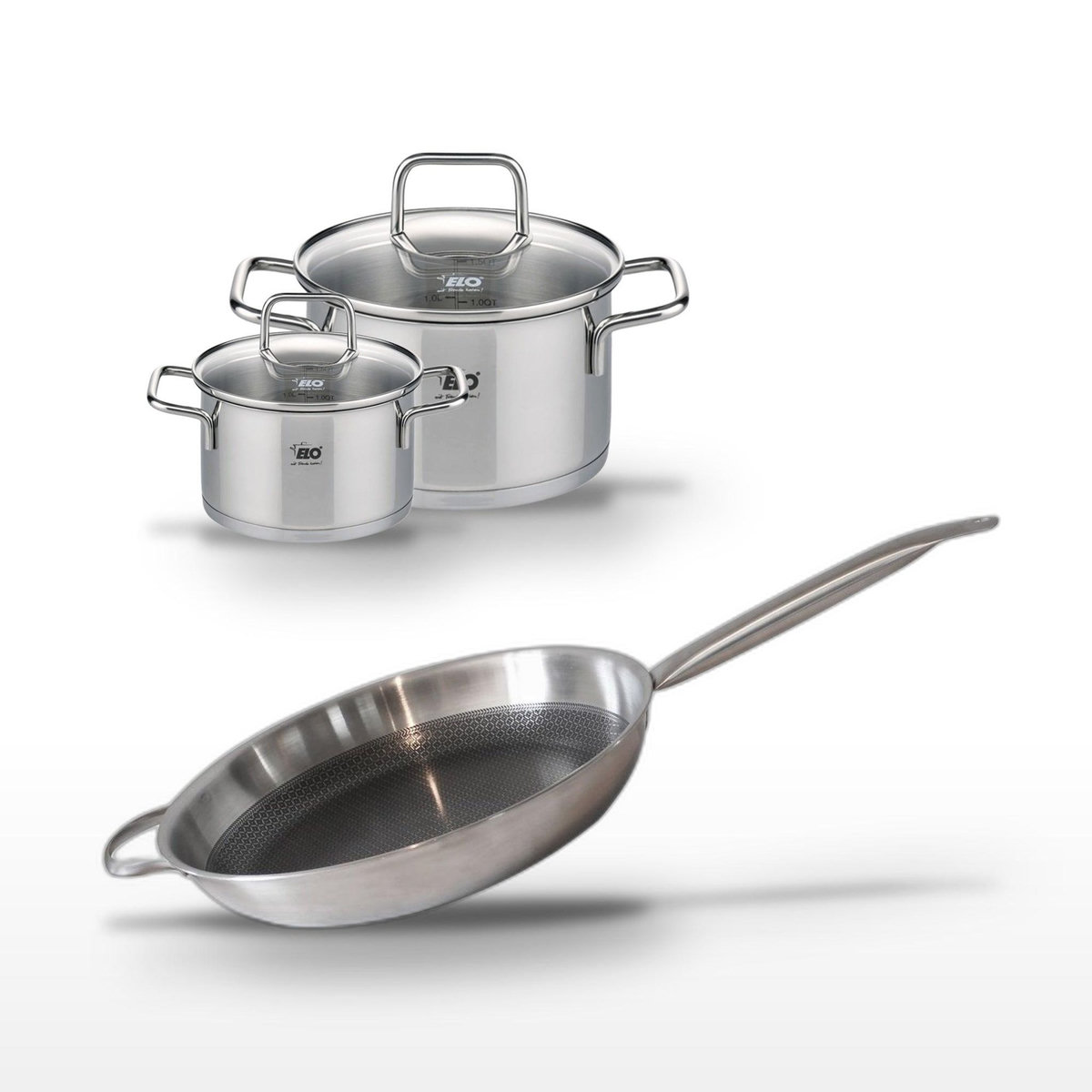 ELO Lot de 2 Faitouts 14/20cm et Poêle 32cm Elo Relief Solution