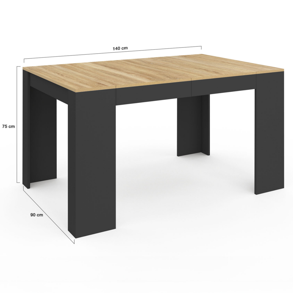 ID MARKET Table console extensible ORLANDO 6 personnes 140 cm bois noir et façon hêtre