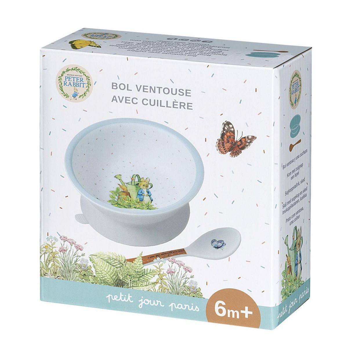 Petit Jour Bol ventouse avec cuillère Pierre Lapin Bleu
