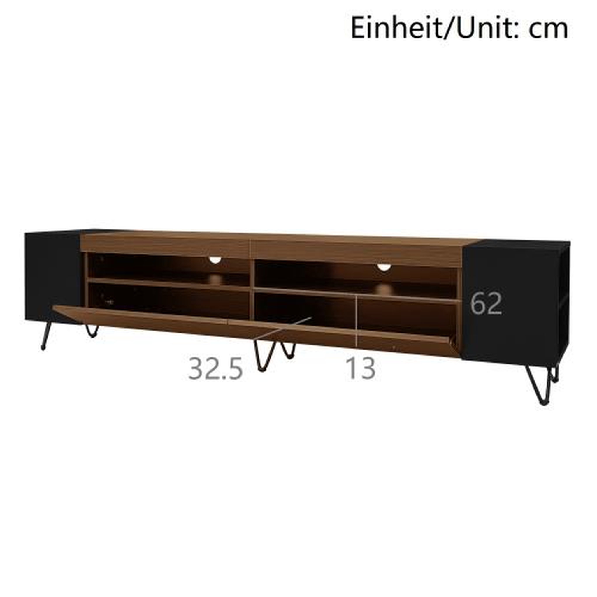 Voir la diapositive 4 : MERAX Meuble tv noir+naturel 180 cm mdf