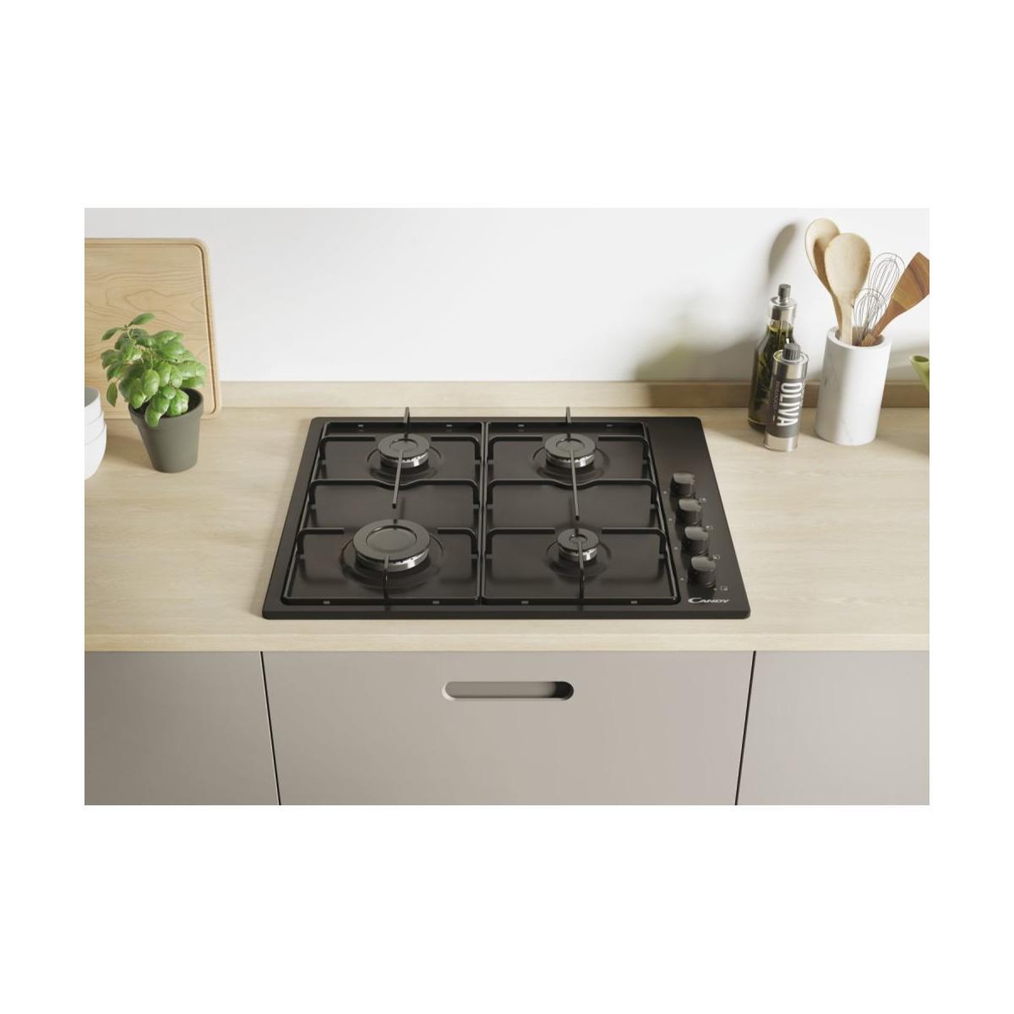 Voir la diapositive 3 : Candy Table de cuisson gaz 60cm 4 feux noir - CHW6LBB