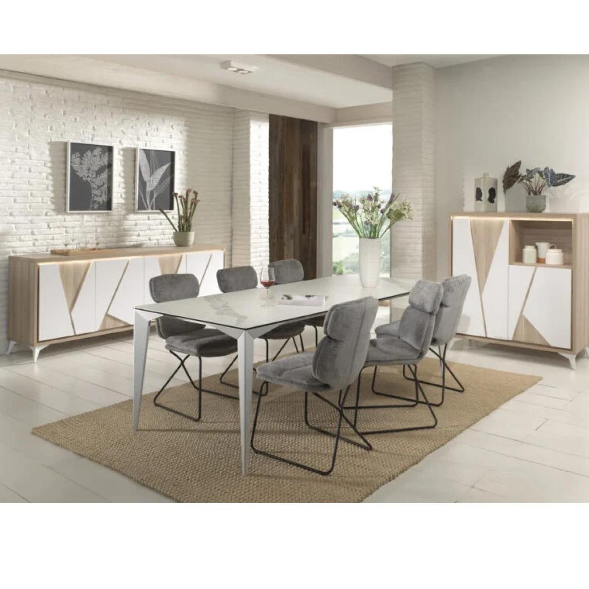 Voir la diapositive 3 : JLC KREATION Buffet bahut moderne 225cm coloris chêne et blanc ostende
