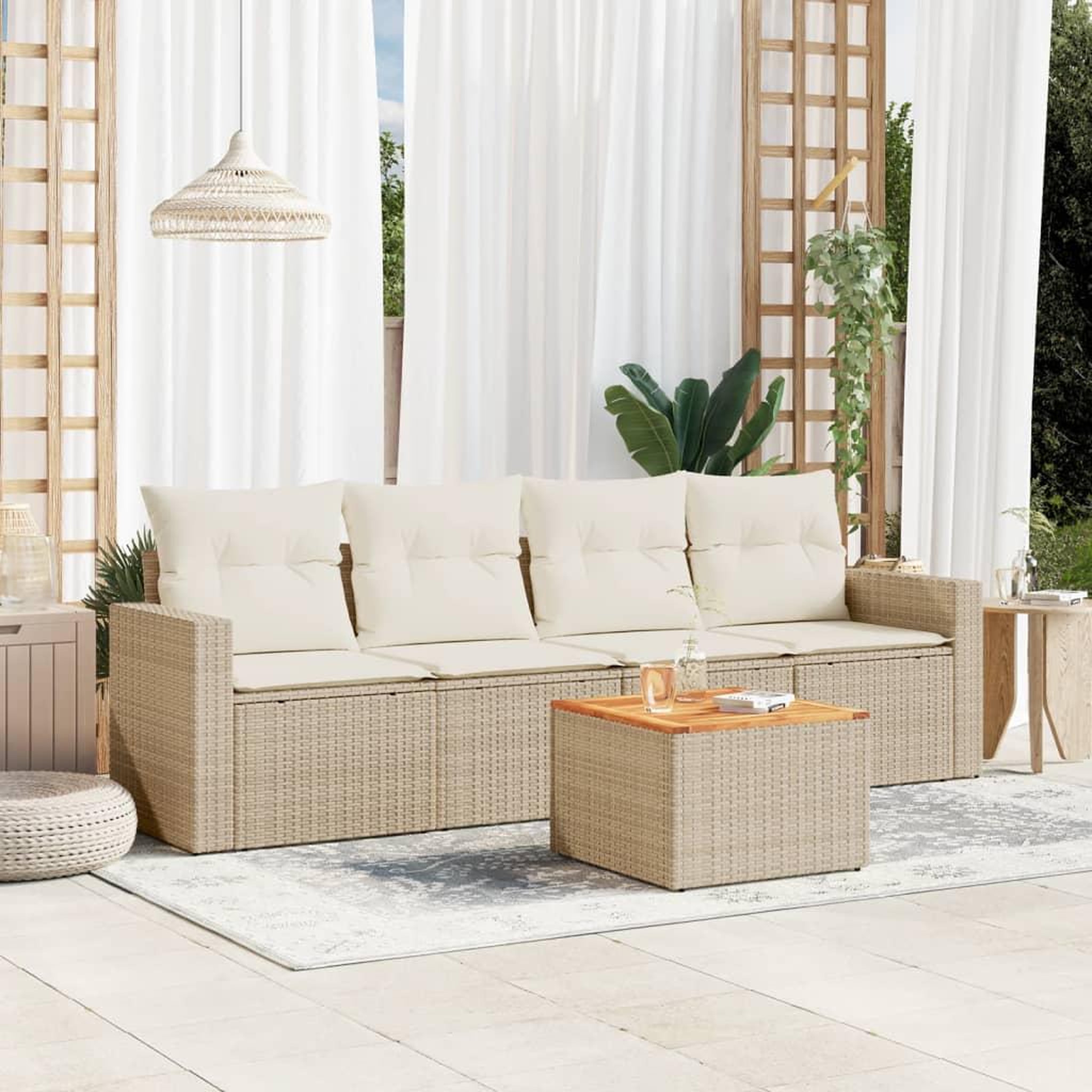 VIDAXL Salon de jardin avec coussins 5 pcs beige resine tressee
