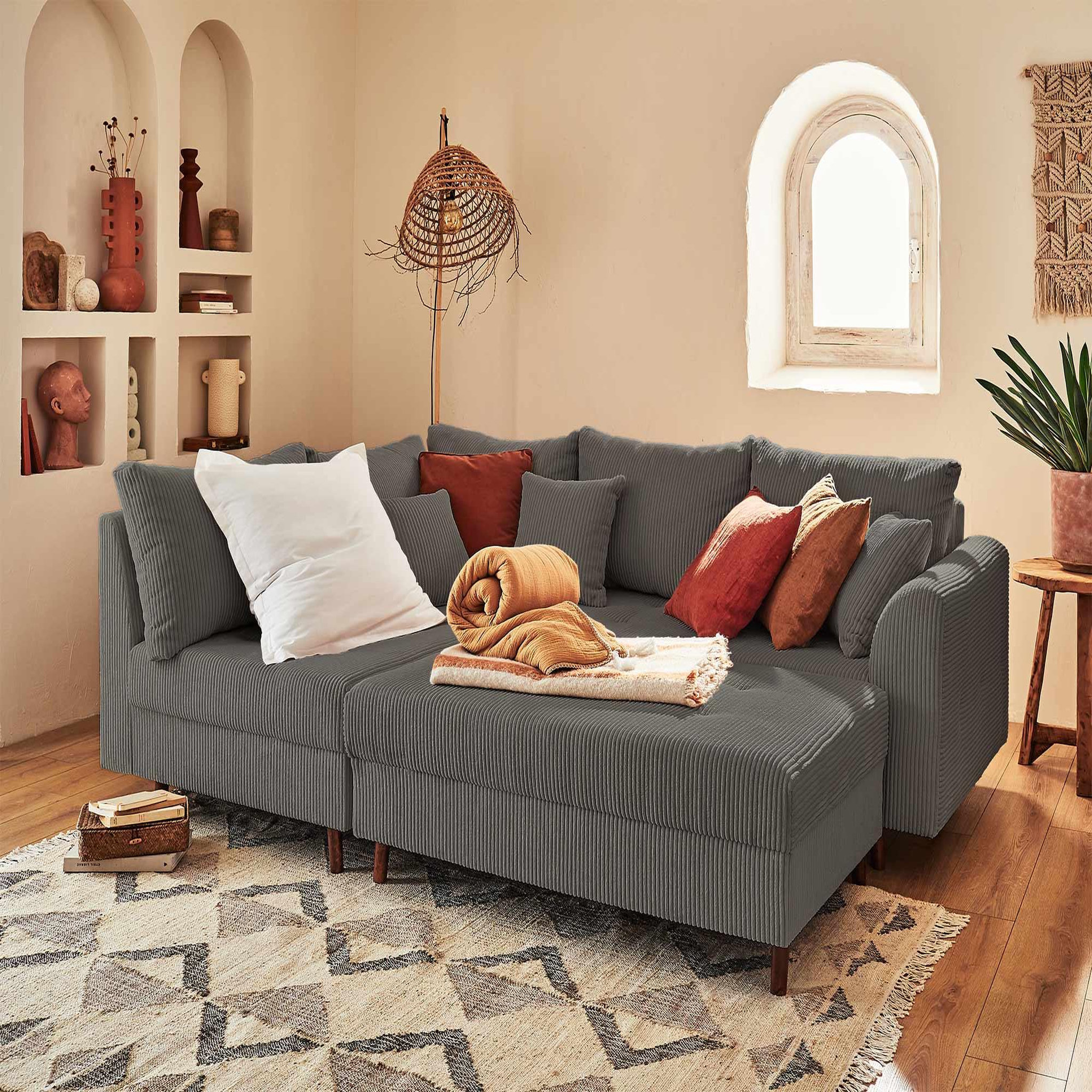 Voir la diapositive 4 : LISA DESIGN Rune - pouf modulable - en velours côtelé