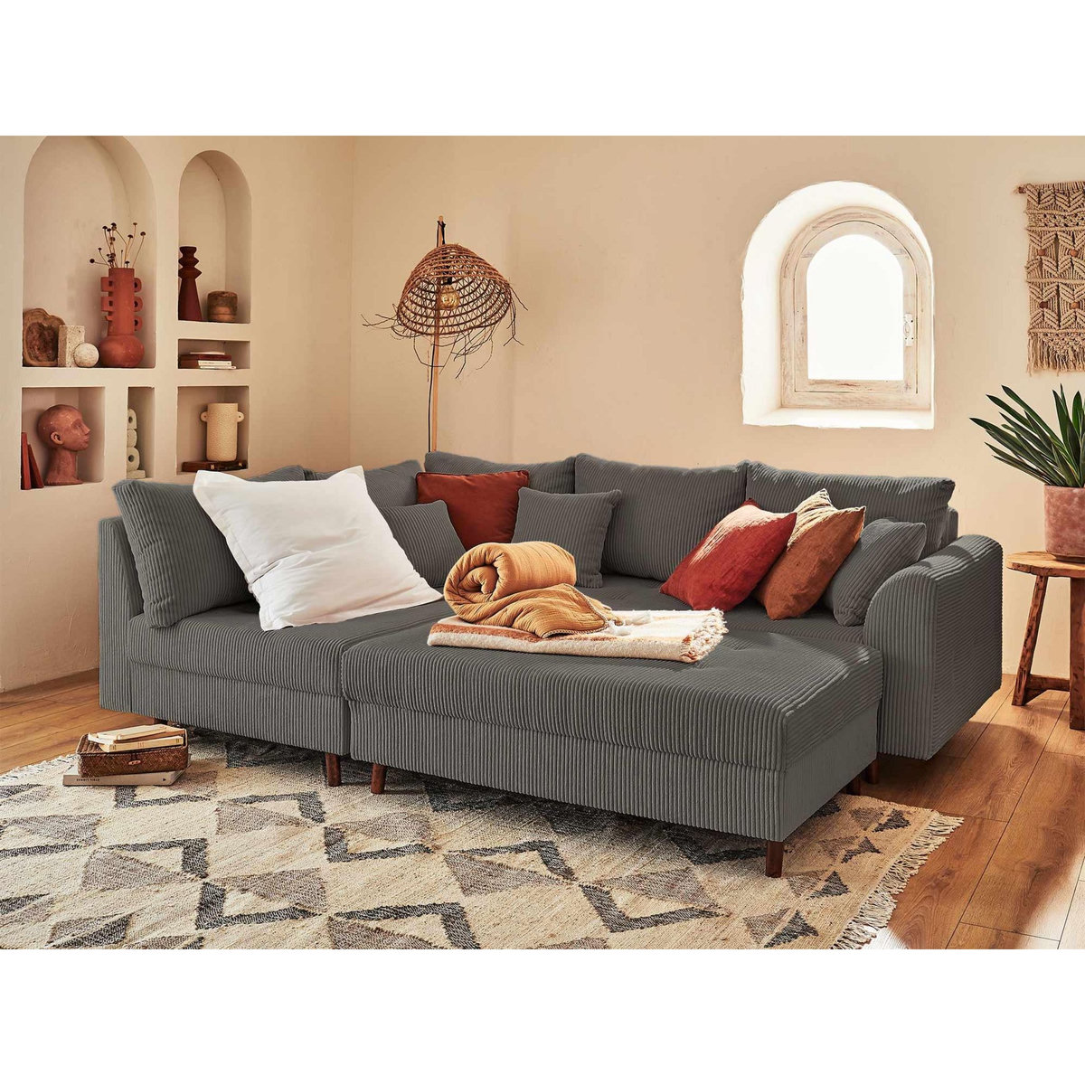 LISA DESIGN Rune - pouf modulable - en velours côtelé