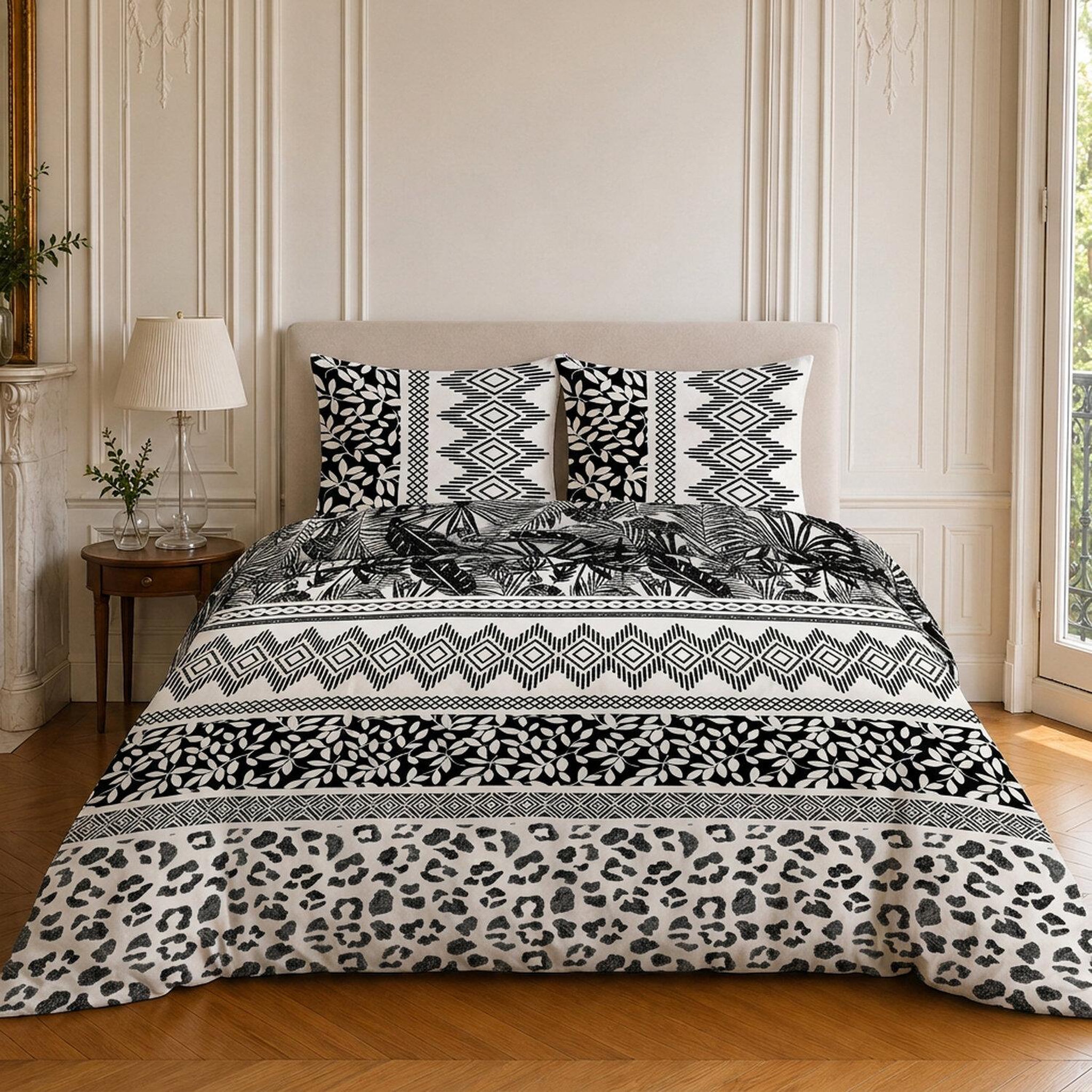 Home collection Parure housse de couette imprimée 100% microfibre - lavane - 220x240 cm