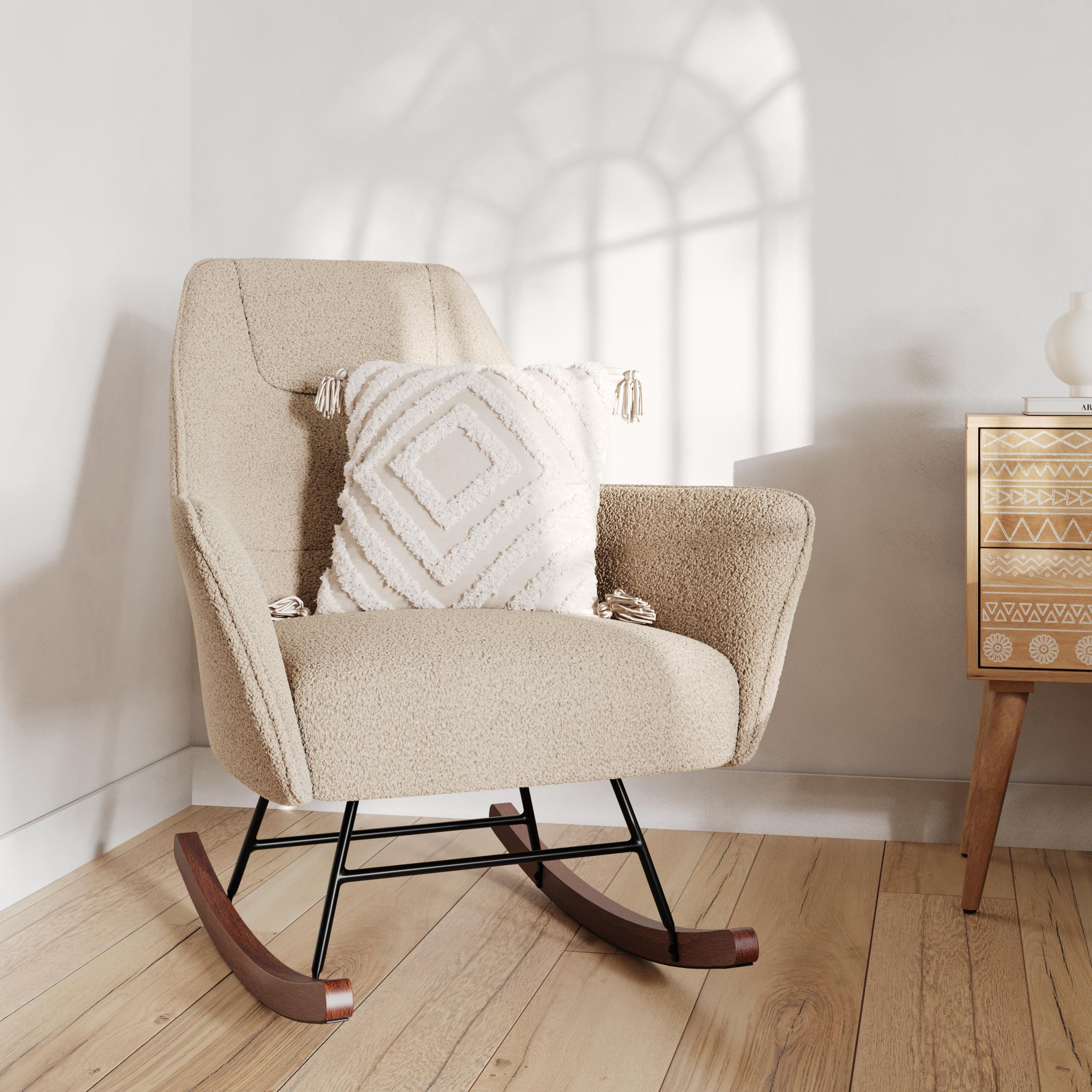 Voir la diapositive 1 : Rendez vous déco Rocking-chair blanc effet laine bouclette en tissu - Shaun