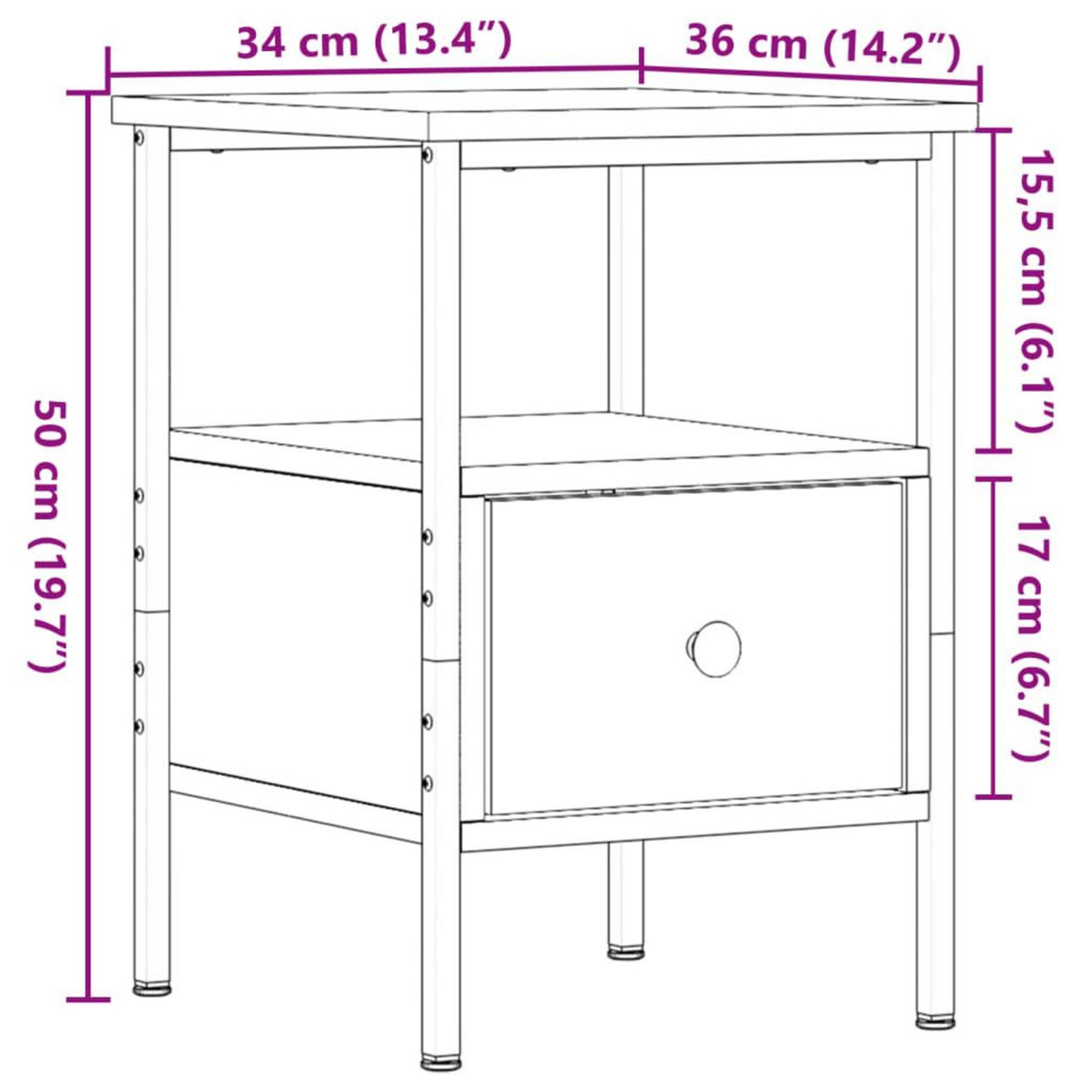 VIDAXL Table de chevet vieux bois 34x36x50 cm bois d'ingenierie